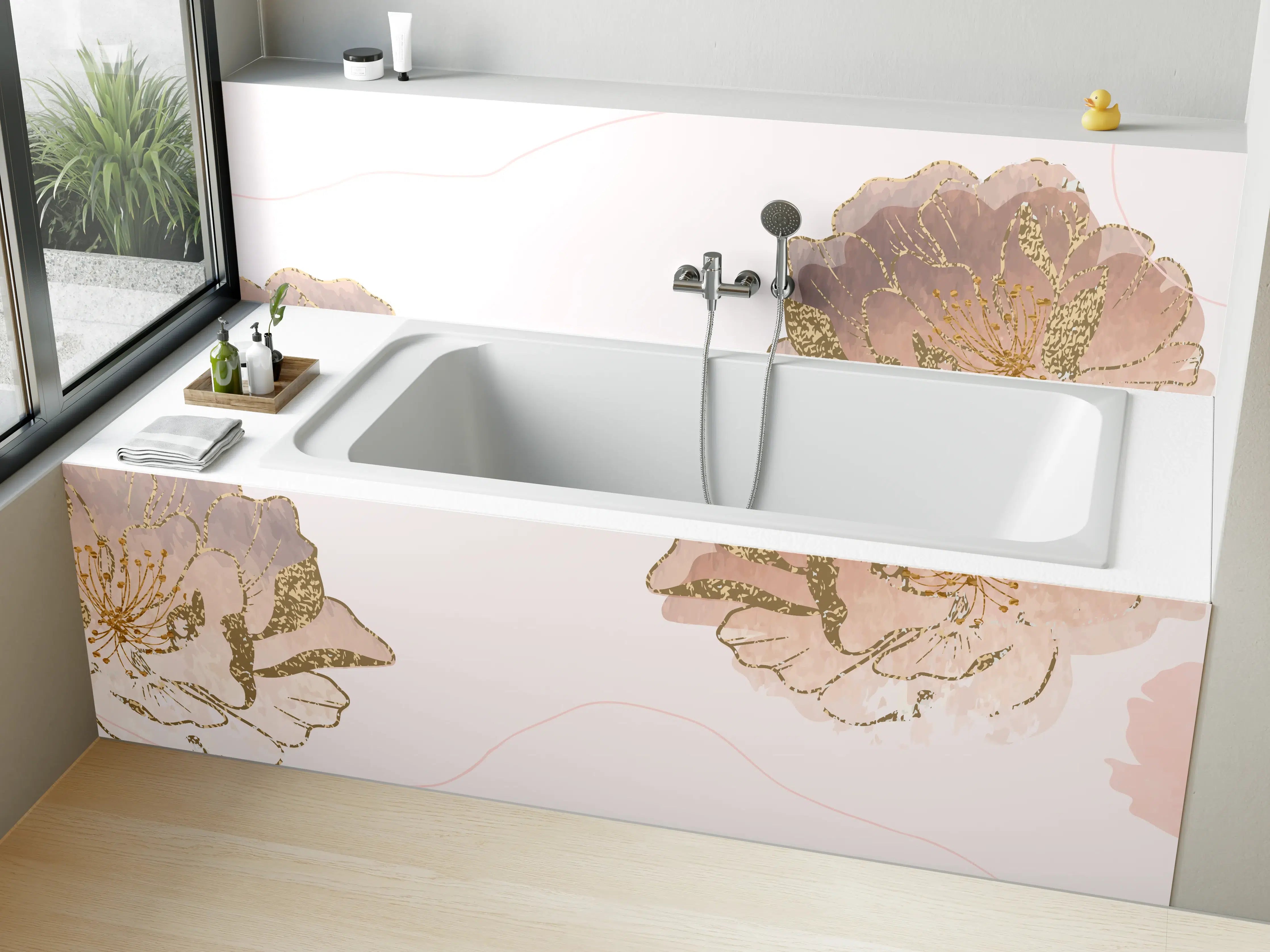 Badewannen-Rückwand - Zarte Pastell-Blumenstruktur