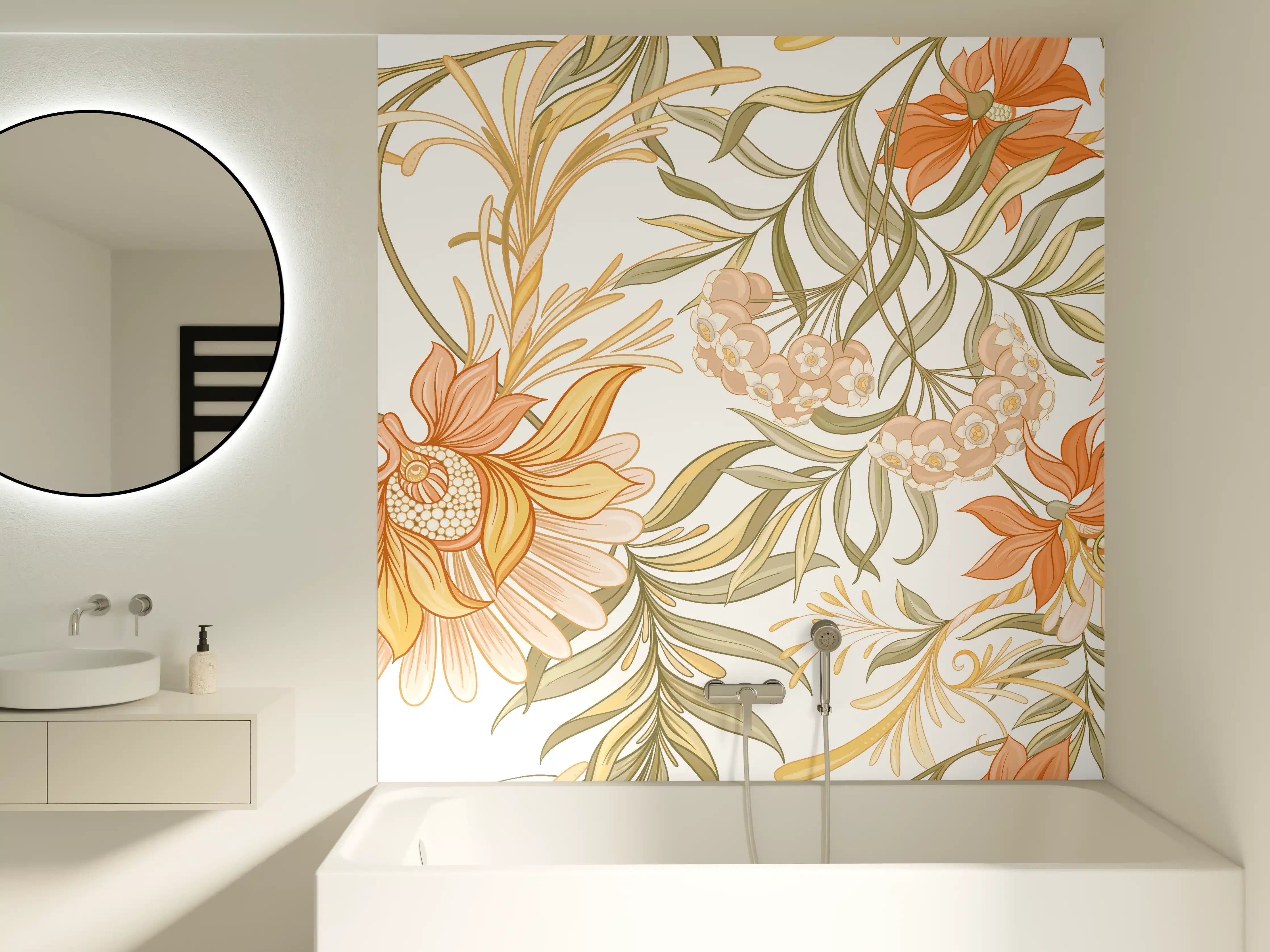 Badewannen-Rückwand - Zarte Pastellblüten mit dezenten Grautönen