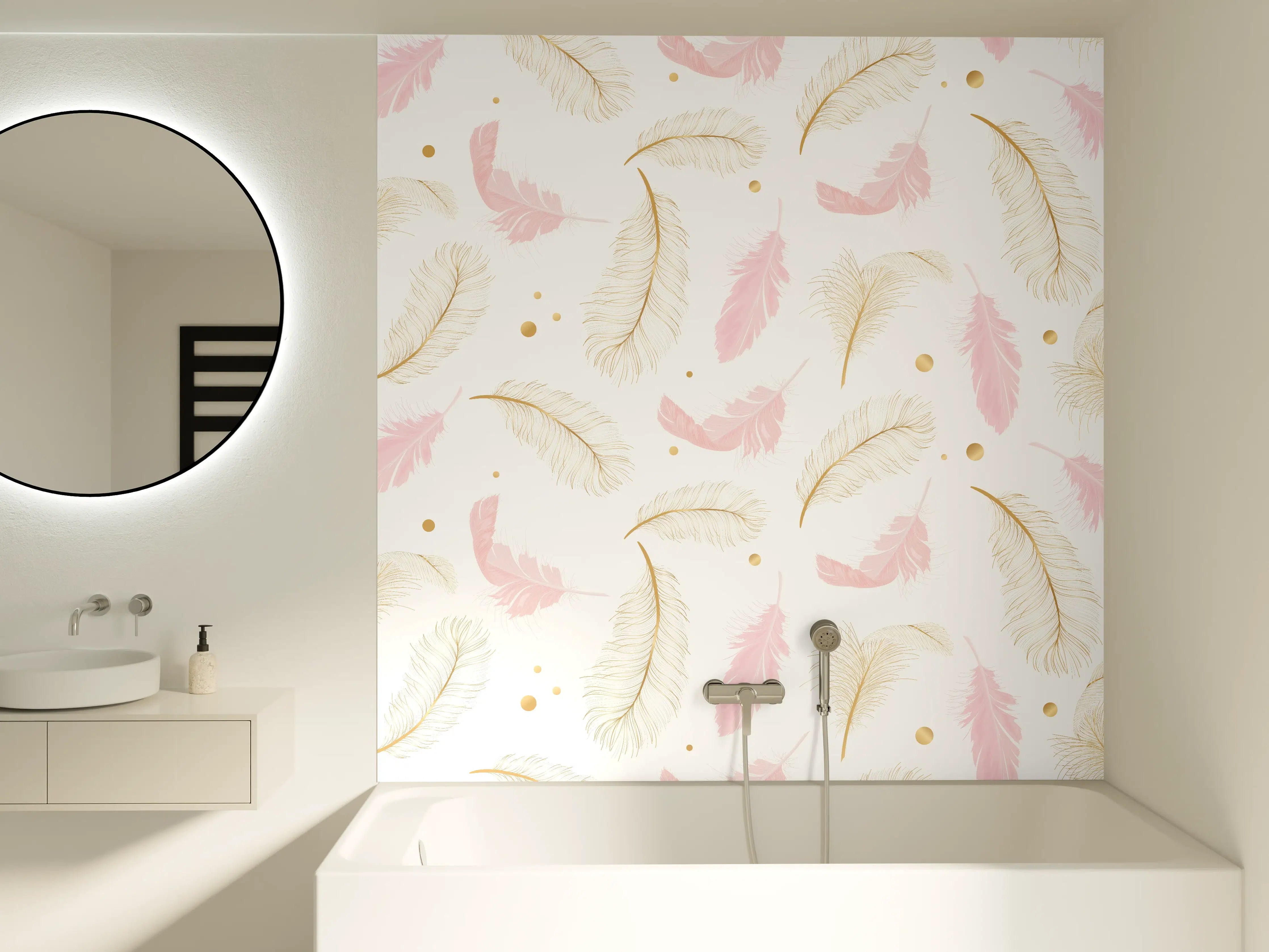 Badewannen-Rückwand - Zarte Rosa-Gold Feder-Muster