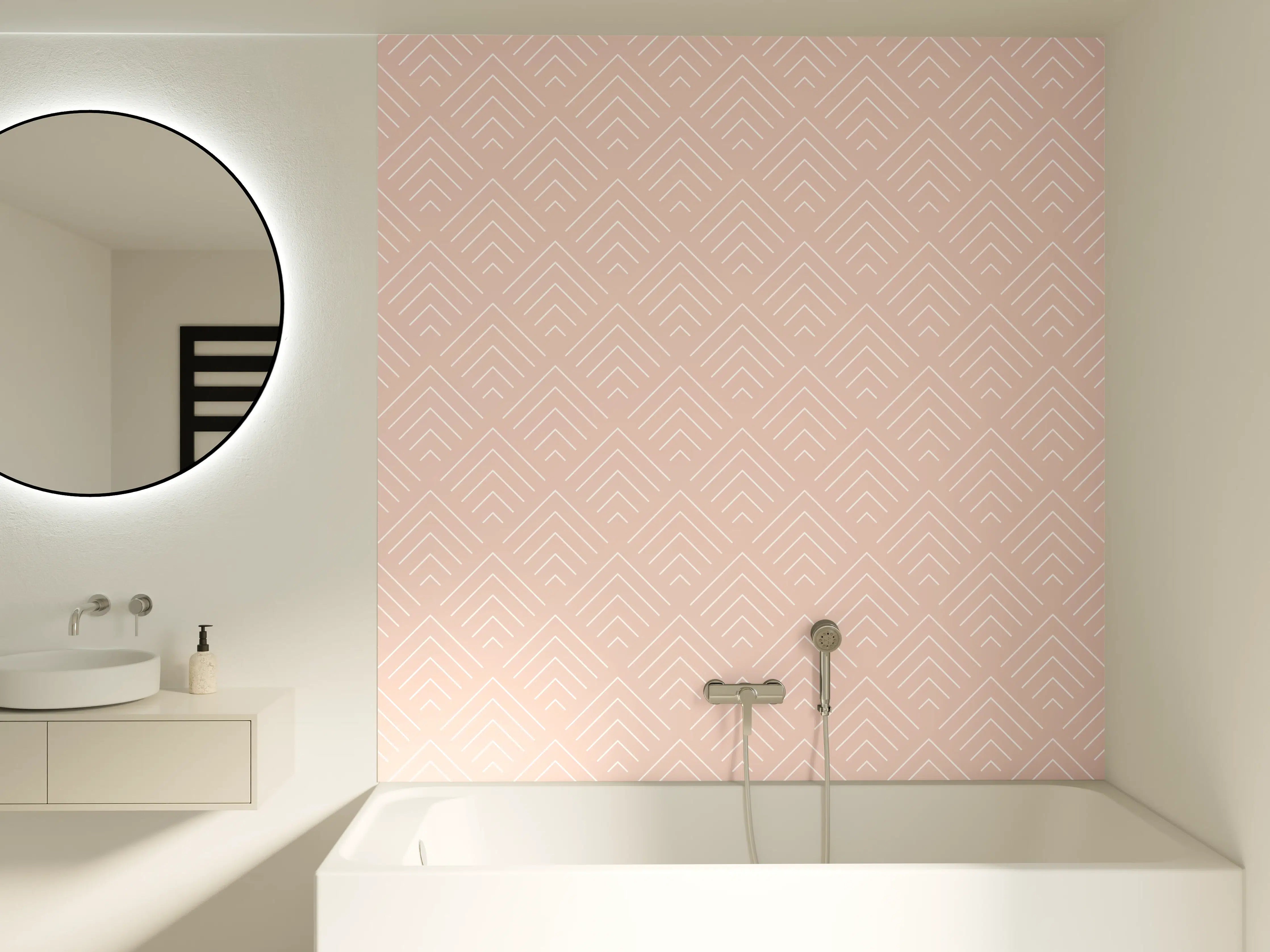 Badewannen-Rückwand - Zarte Rosa-Weiße Geometrische Muster, Eleganter Hintergrund