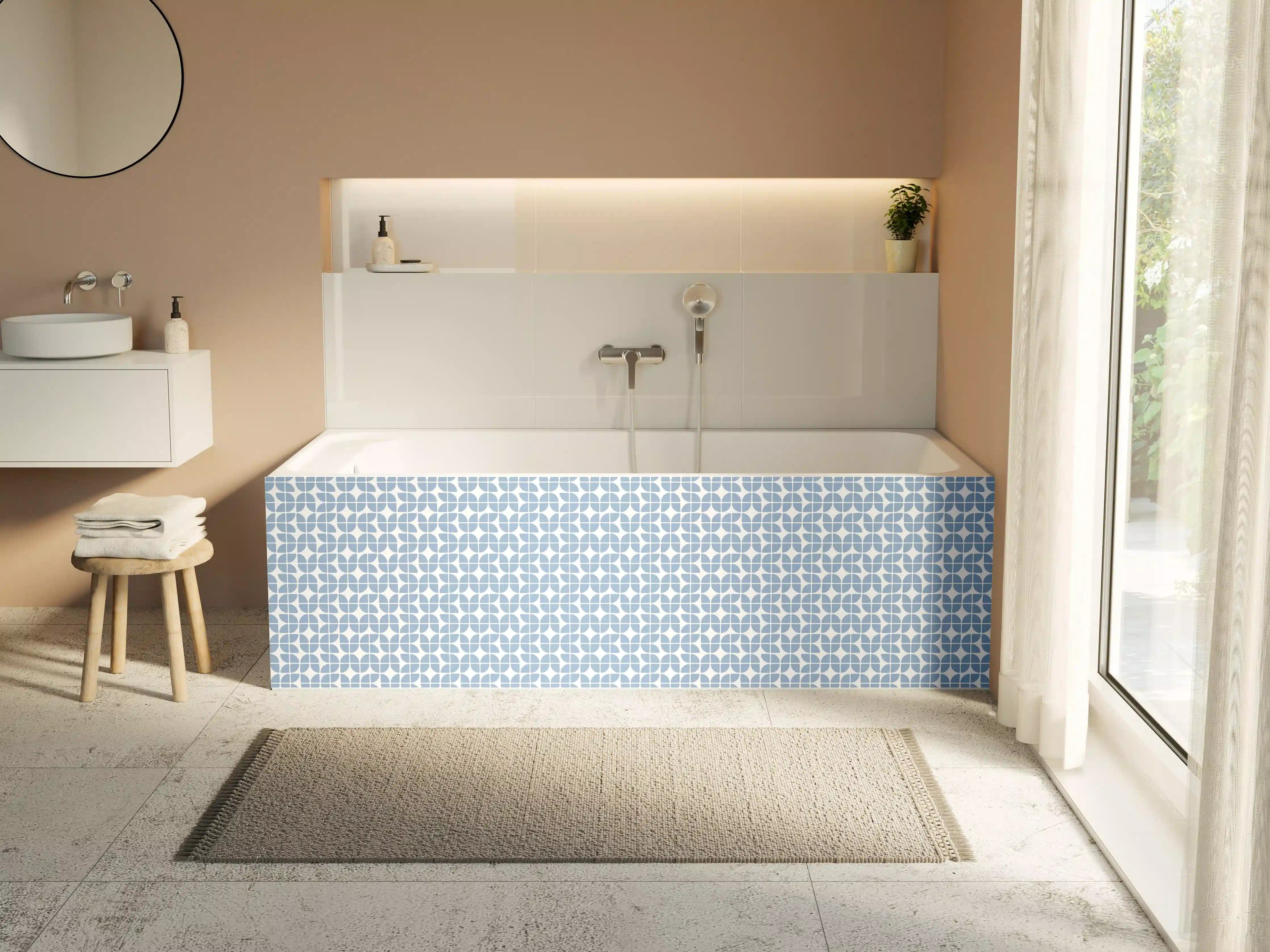 Badewannen-Rückwand - Zarte blaue Blätter-Design