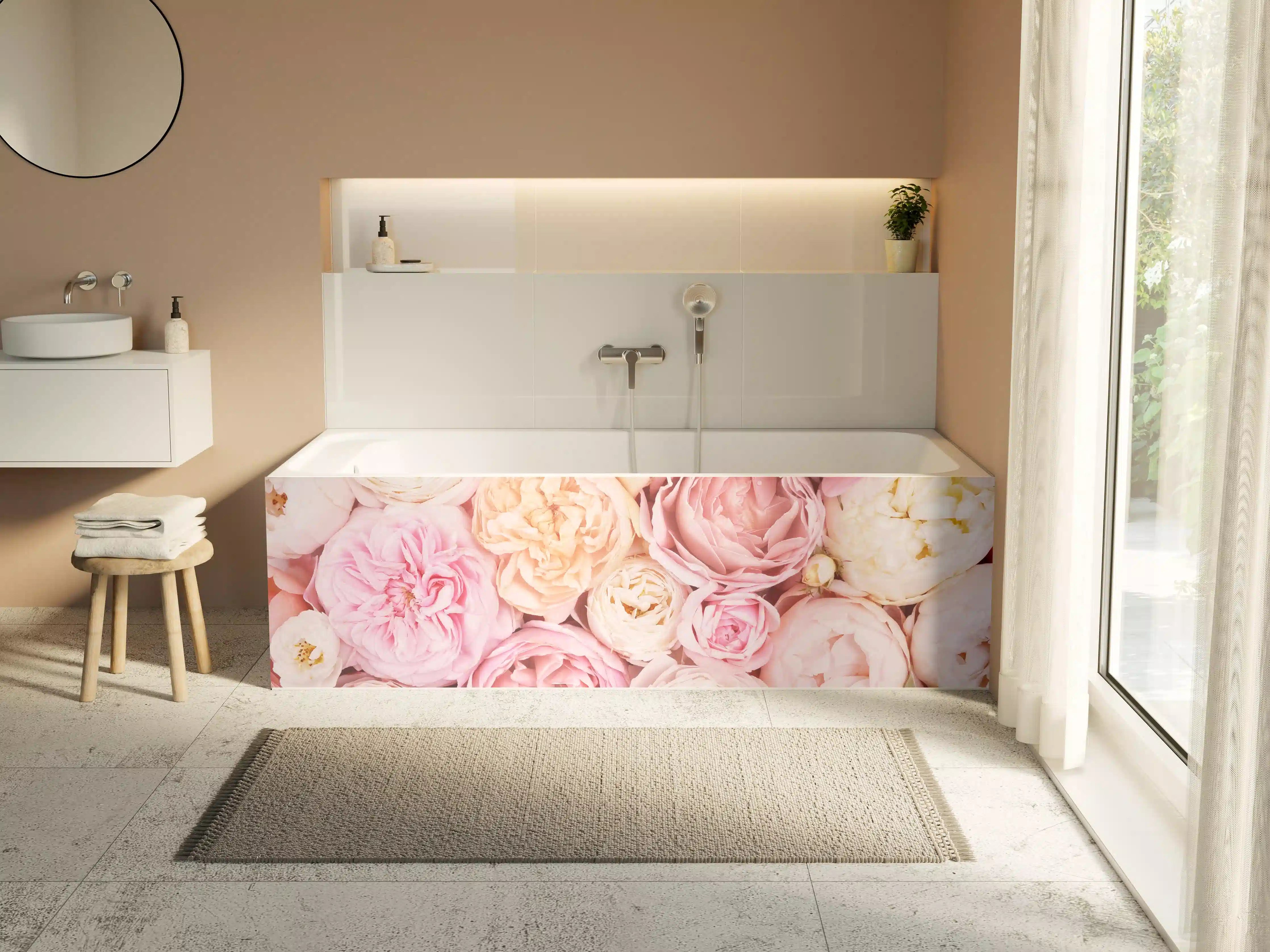 Badewannen-Rückwand - Zarte blühende Rosen