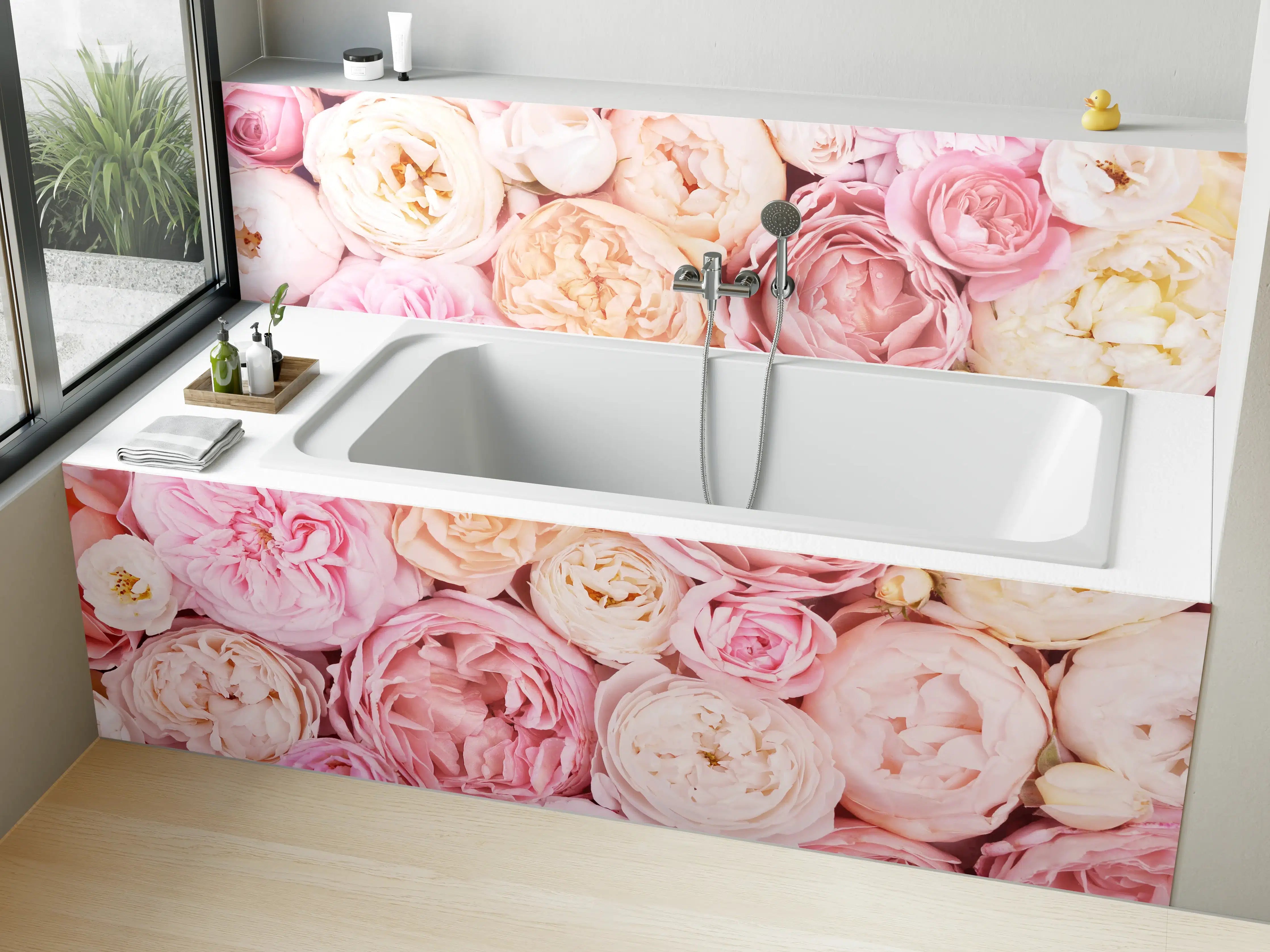 Badewannen-Rückwand - Zarte blühende Rosen