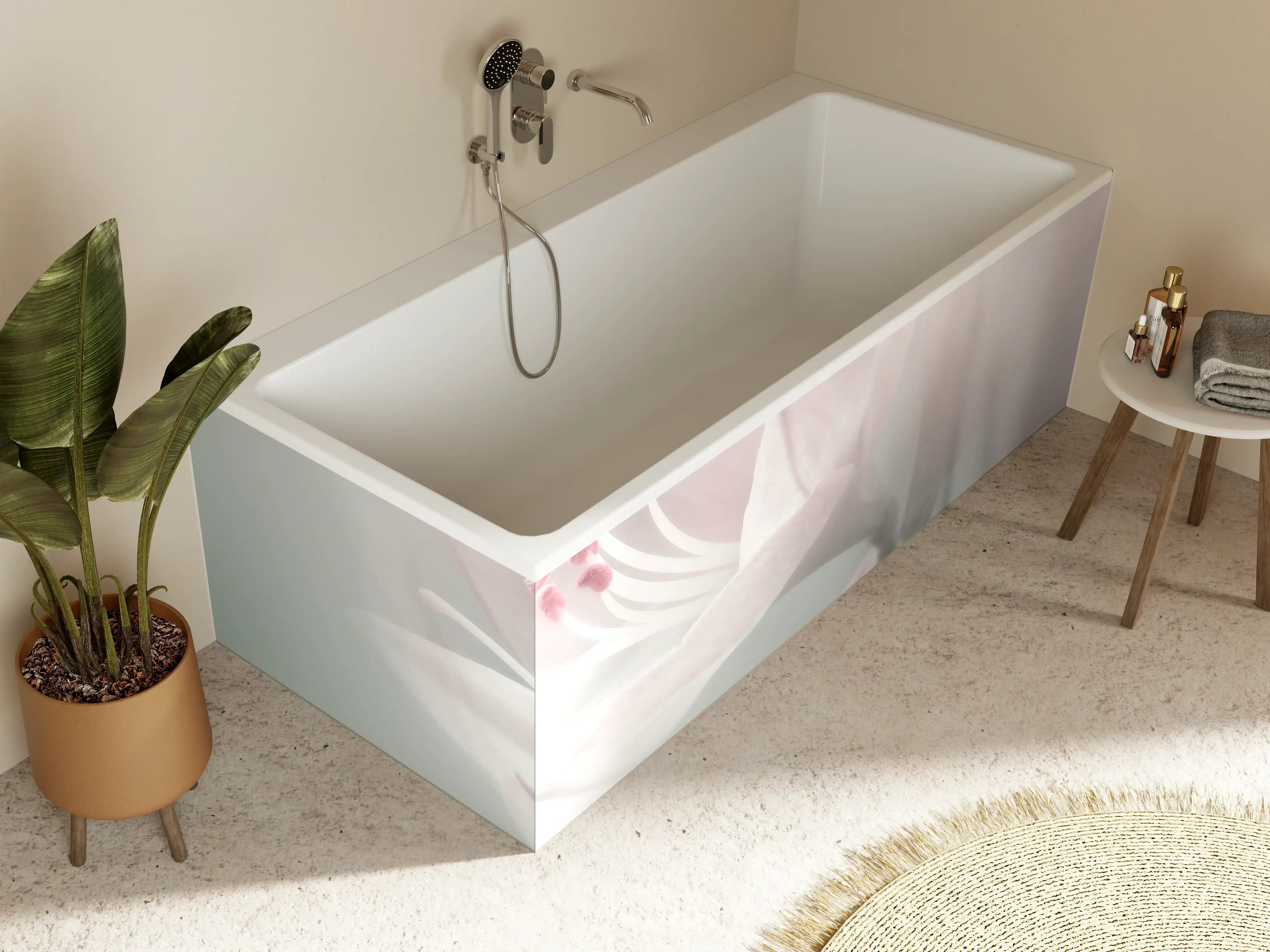 Badewannen-Rückwand - Zarte rosa Blüte mit sanften Pastellfarben