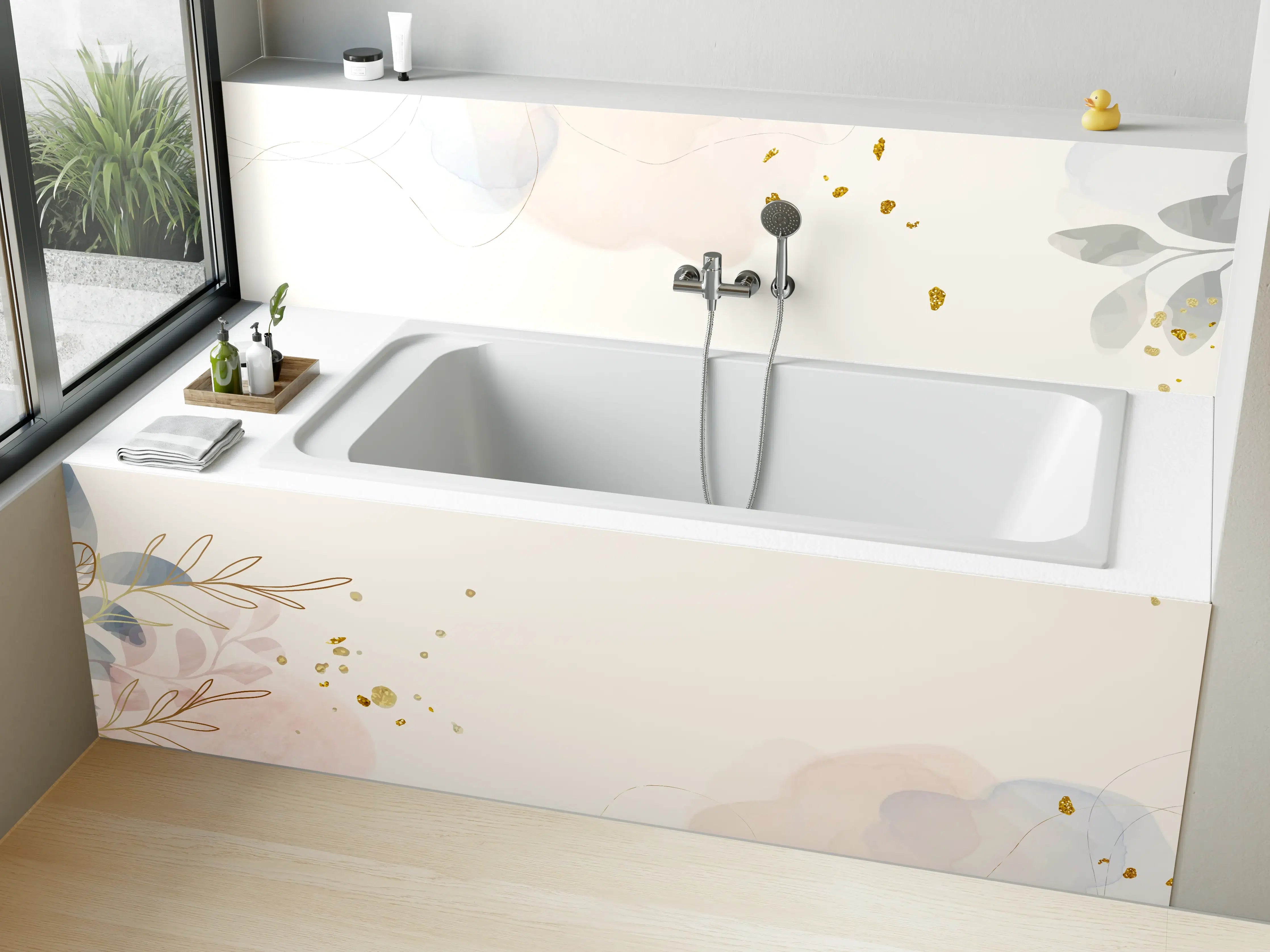 Badewannen-Rückwand - Zartes Blumen Aquarell Design