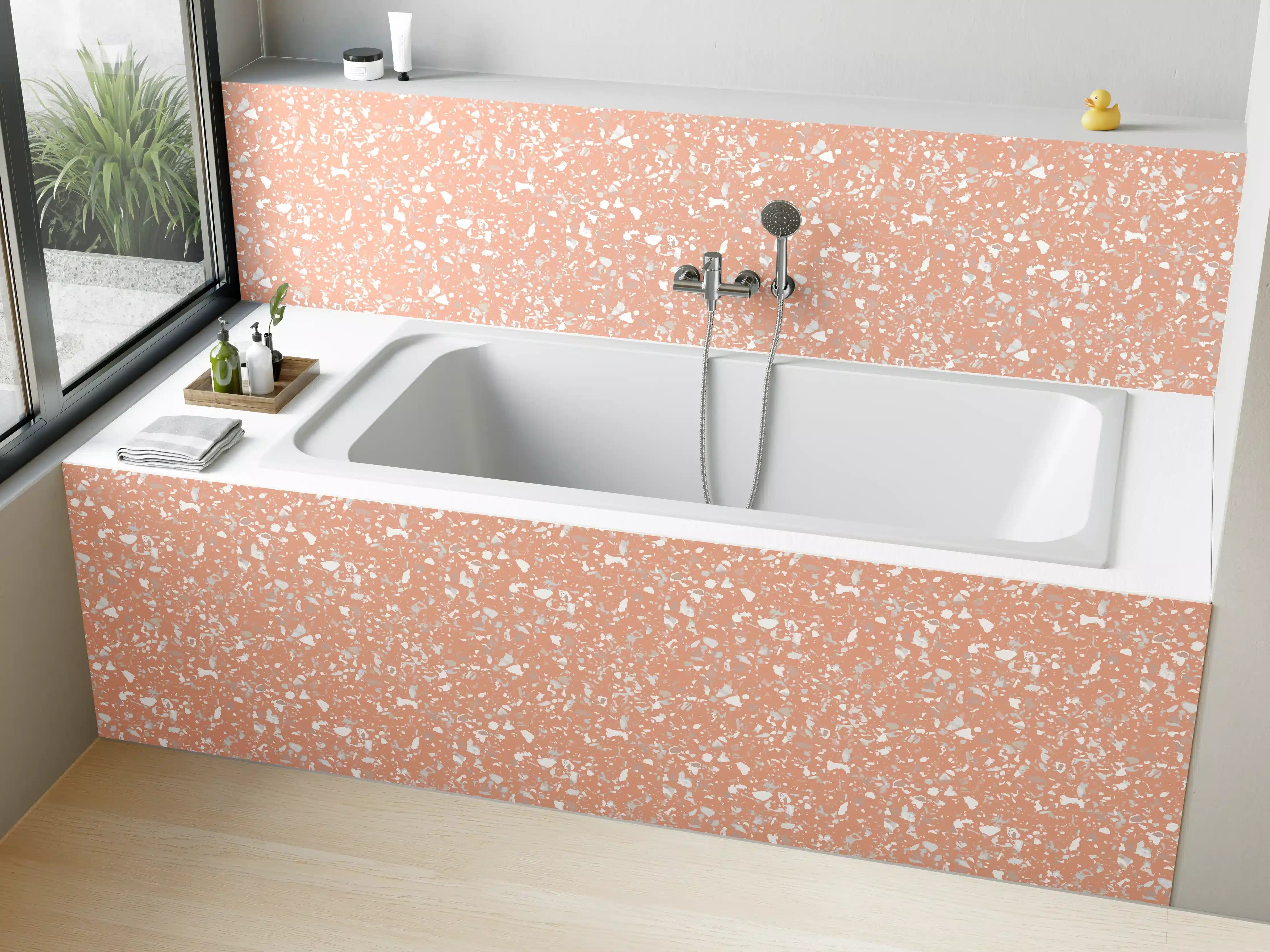 Badewannen-Rückwand - Zartes Pastell-Peaching mit Textur