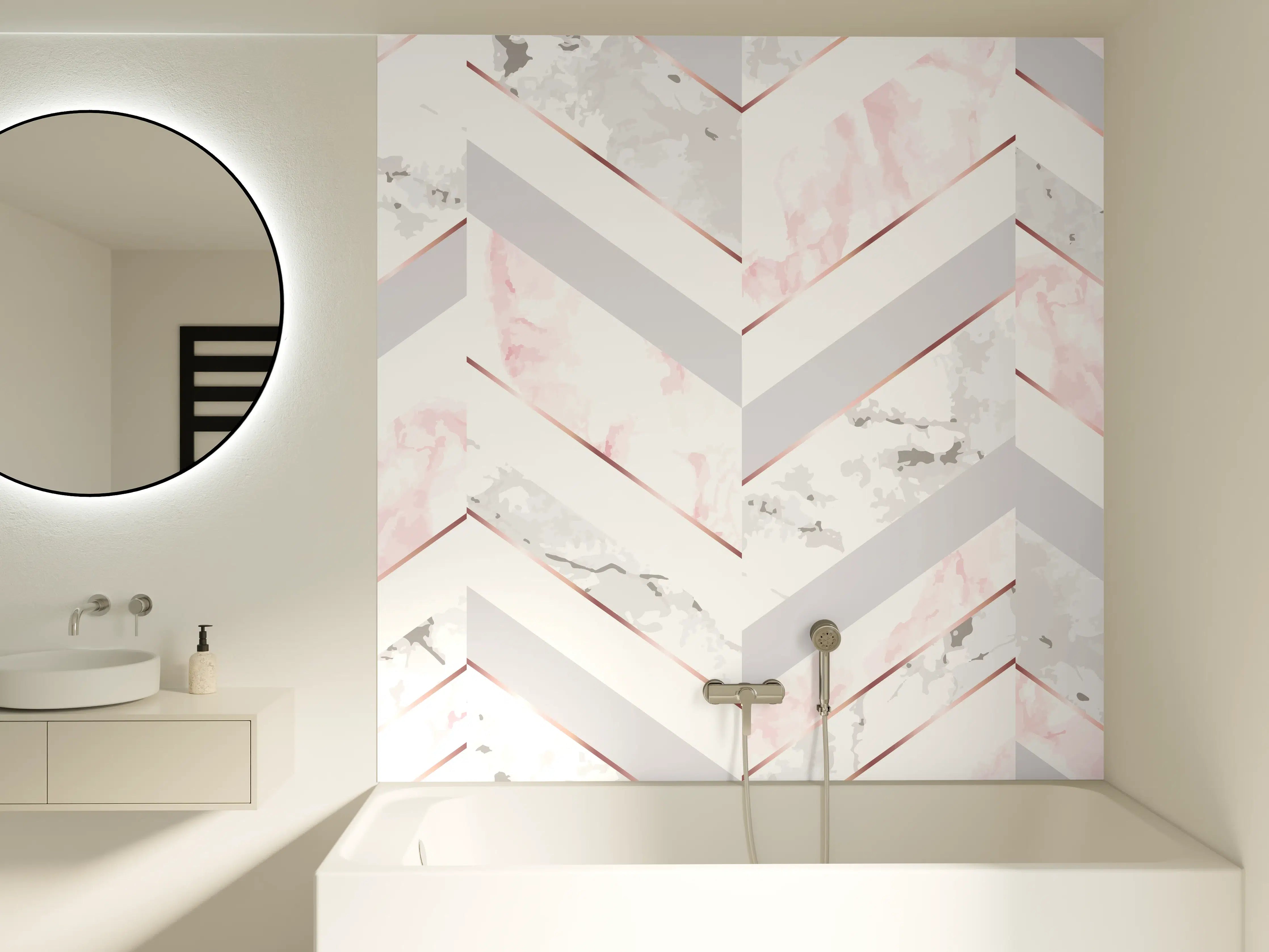 Badewannen-Rückwand - Zartes Rosa-Weiß Muster