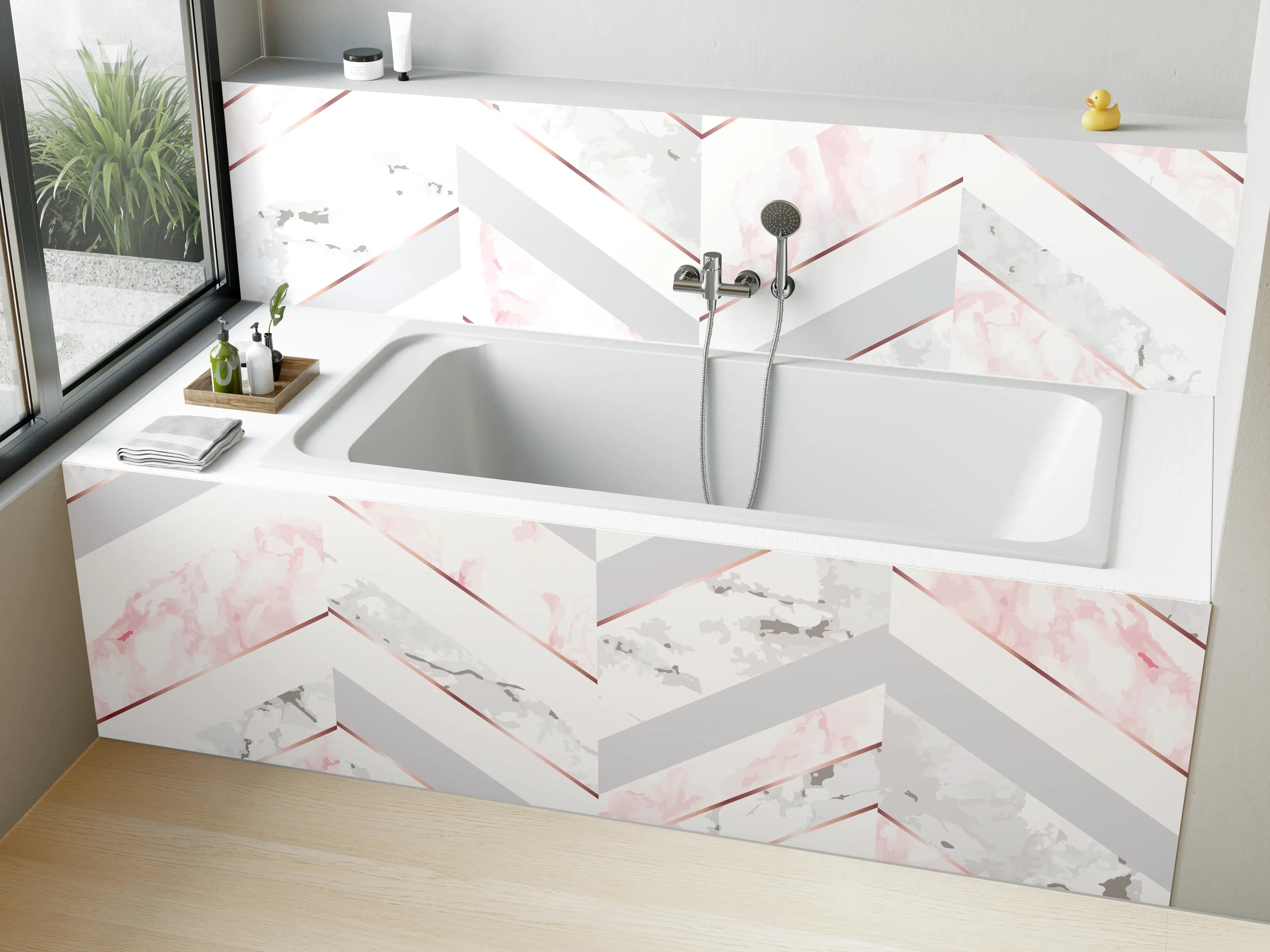 Badewannen-Rückwand - Zartes Rosa-Weiß Muster