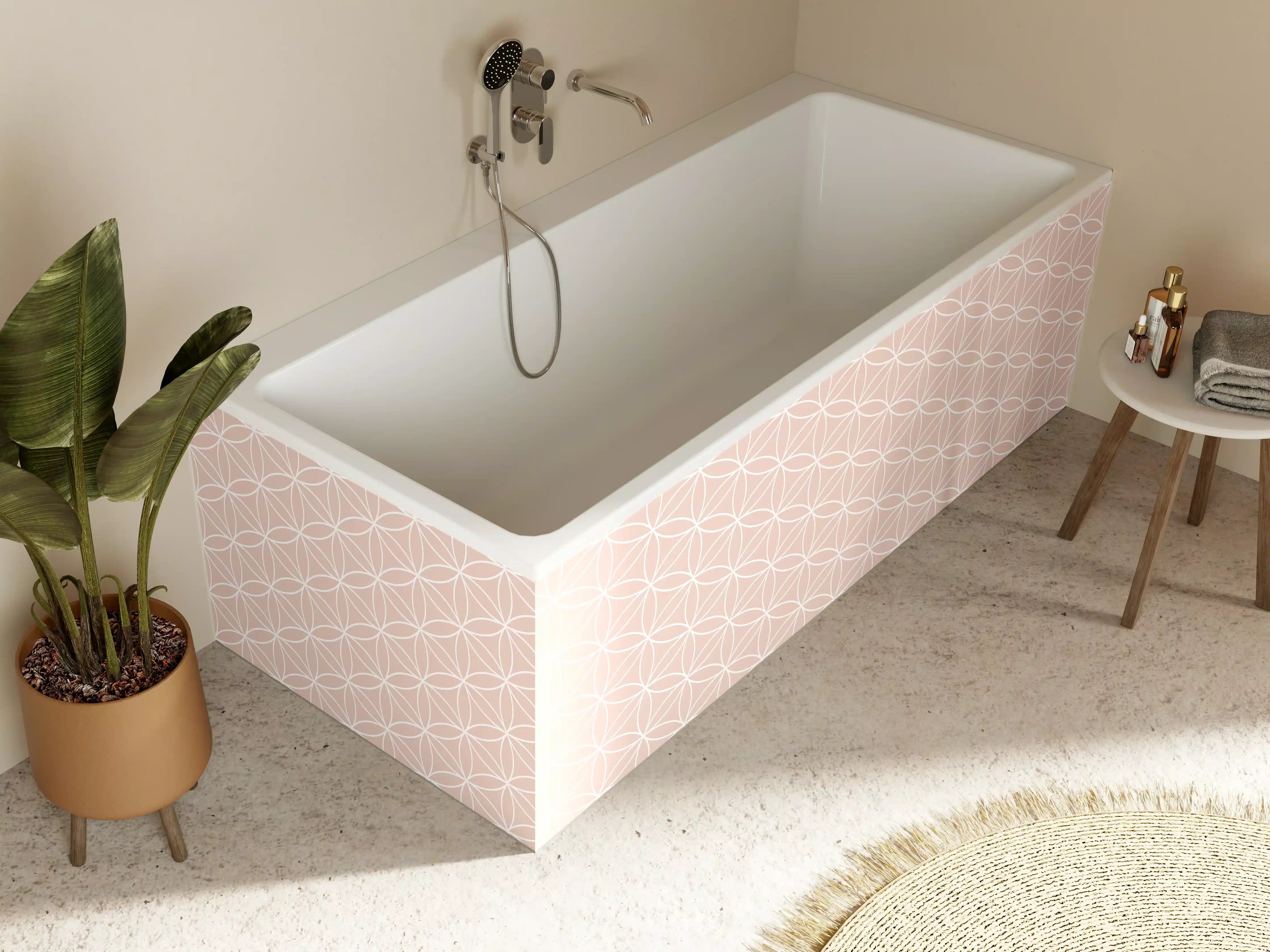 Badewannen-Rückwand - Zartes Rosé mit geometrischem Muster