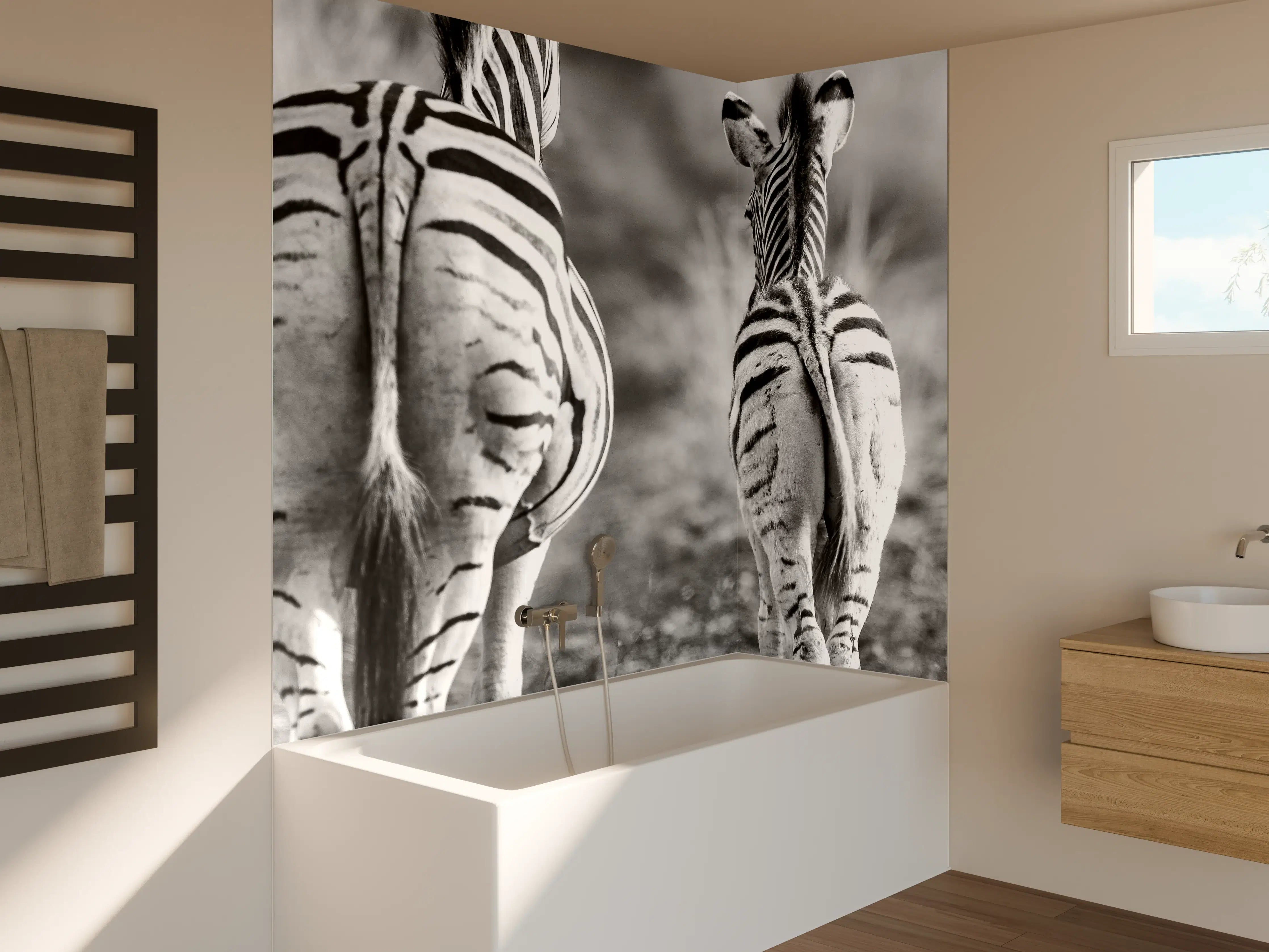 Badewannen-Rückwand - Zebra - schwarz-weiß