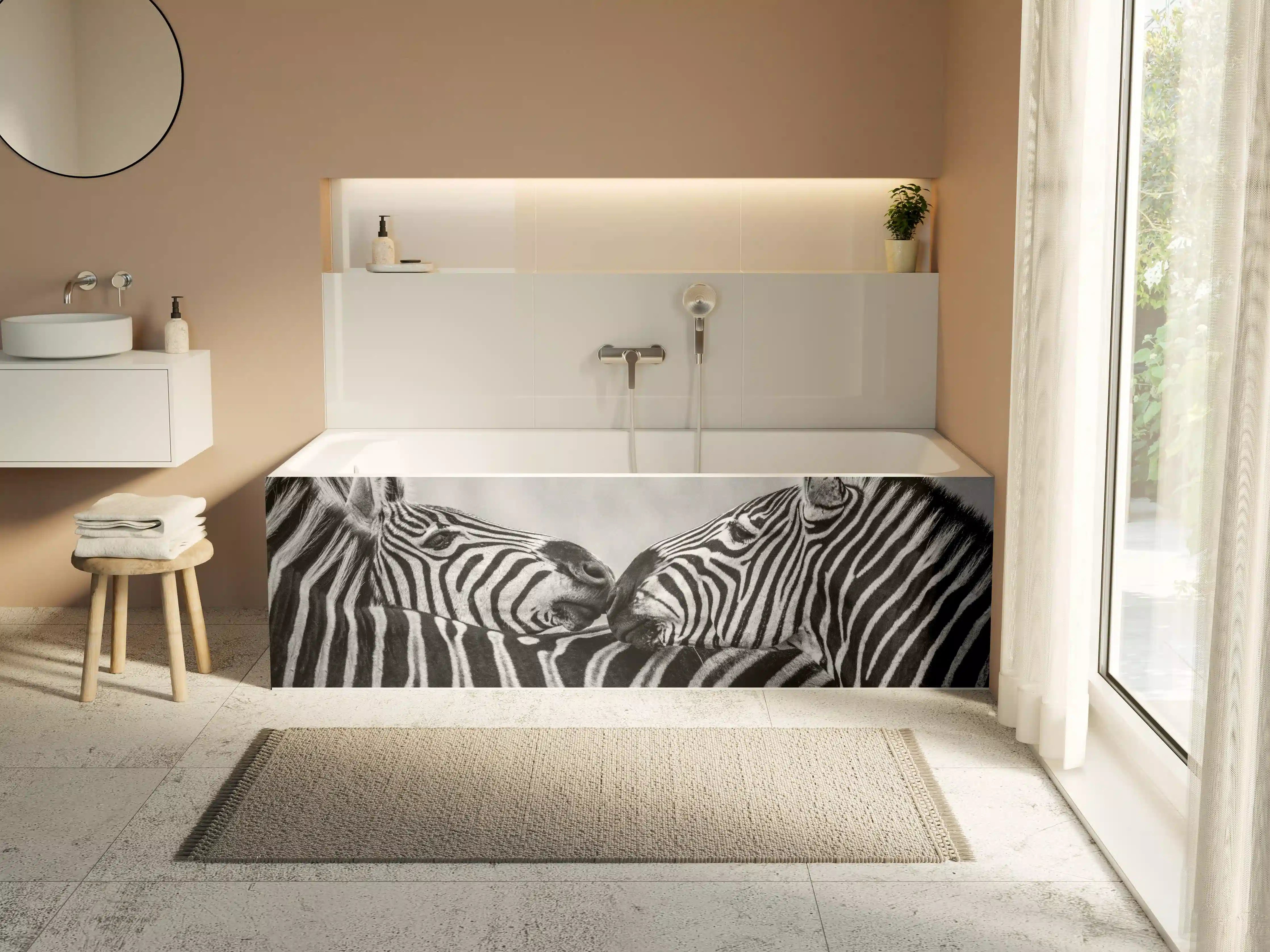 Badewannen-Rückwand - Zebras - Schwarz-weiß