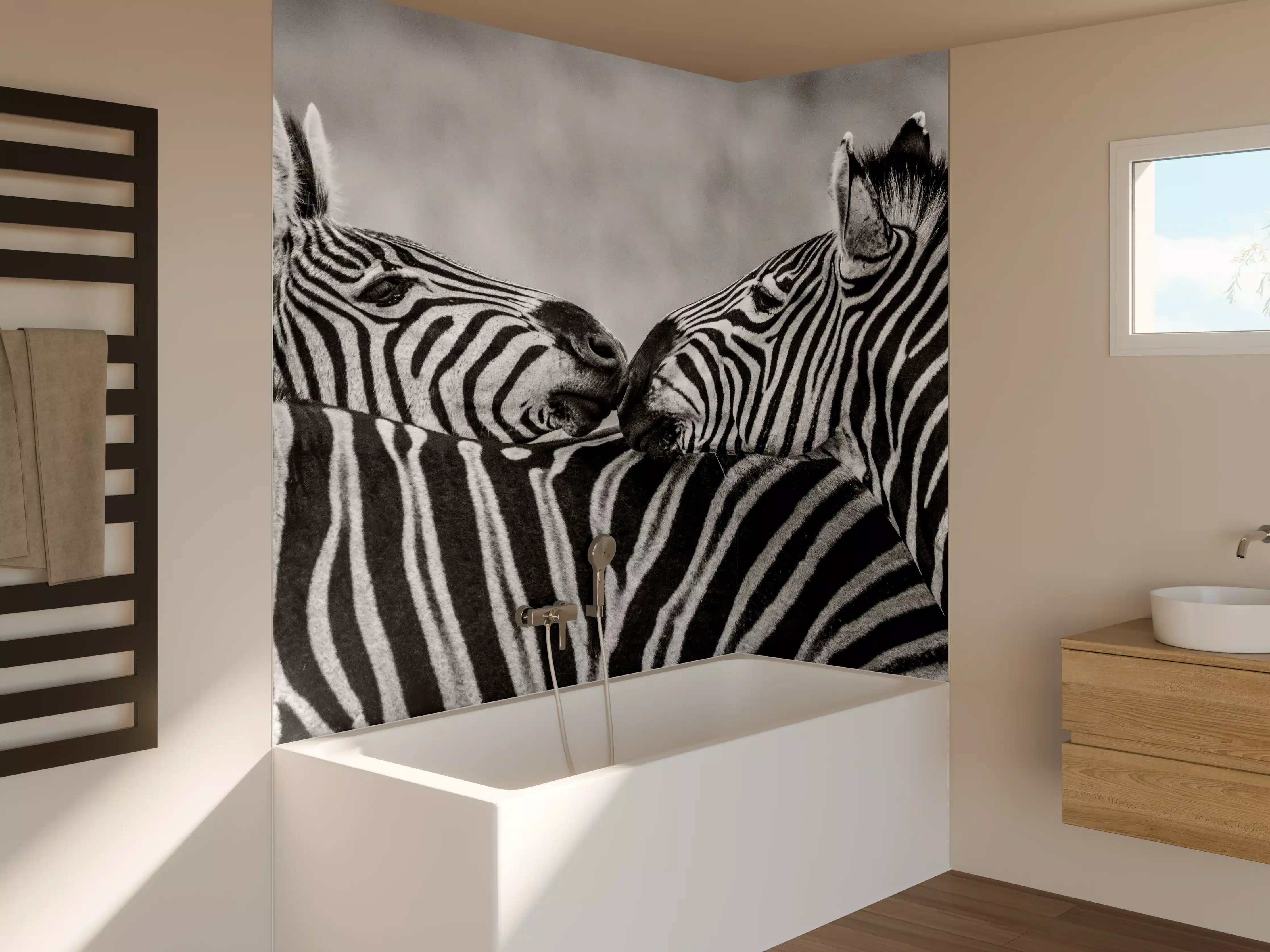 Badewannen-Rückwand - Zebras - Schwarz-weiß