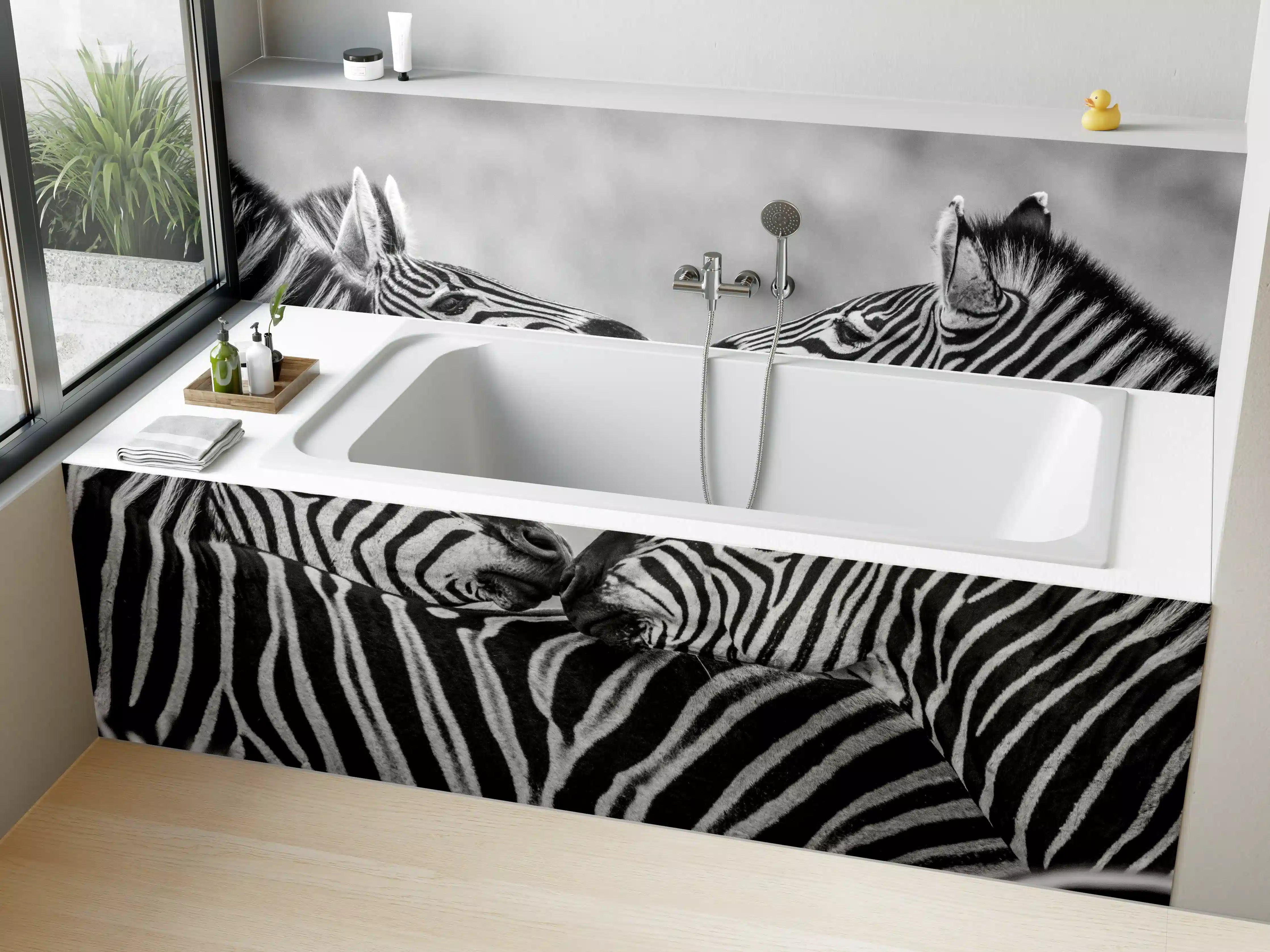 Badewannen-Rückwand - Zebras - Schwarz-weiß