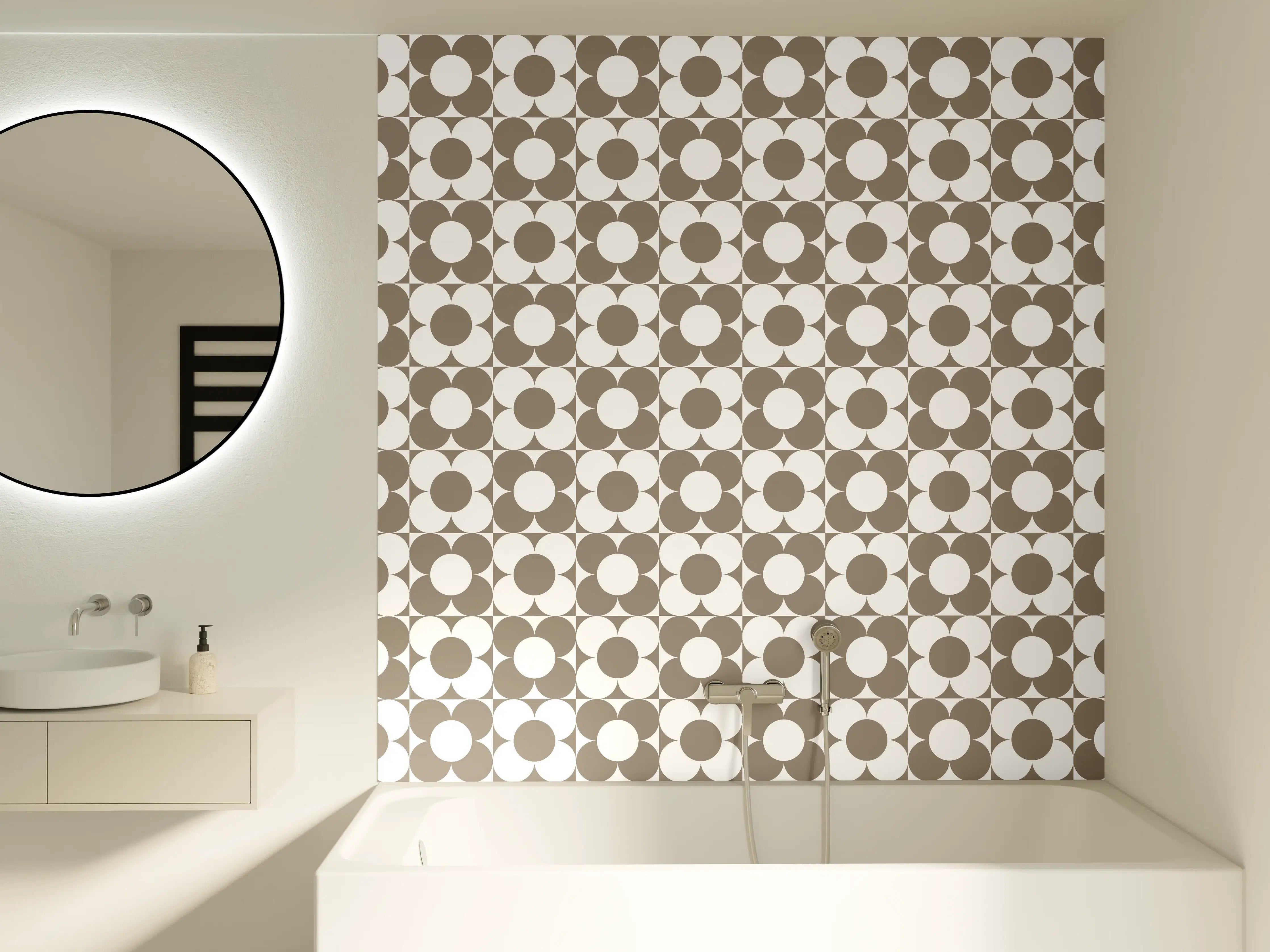 Badewannen-Rückwand - Zeitlose Graumuster in Beige