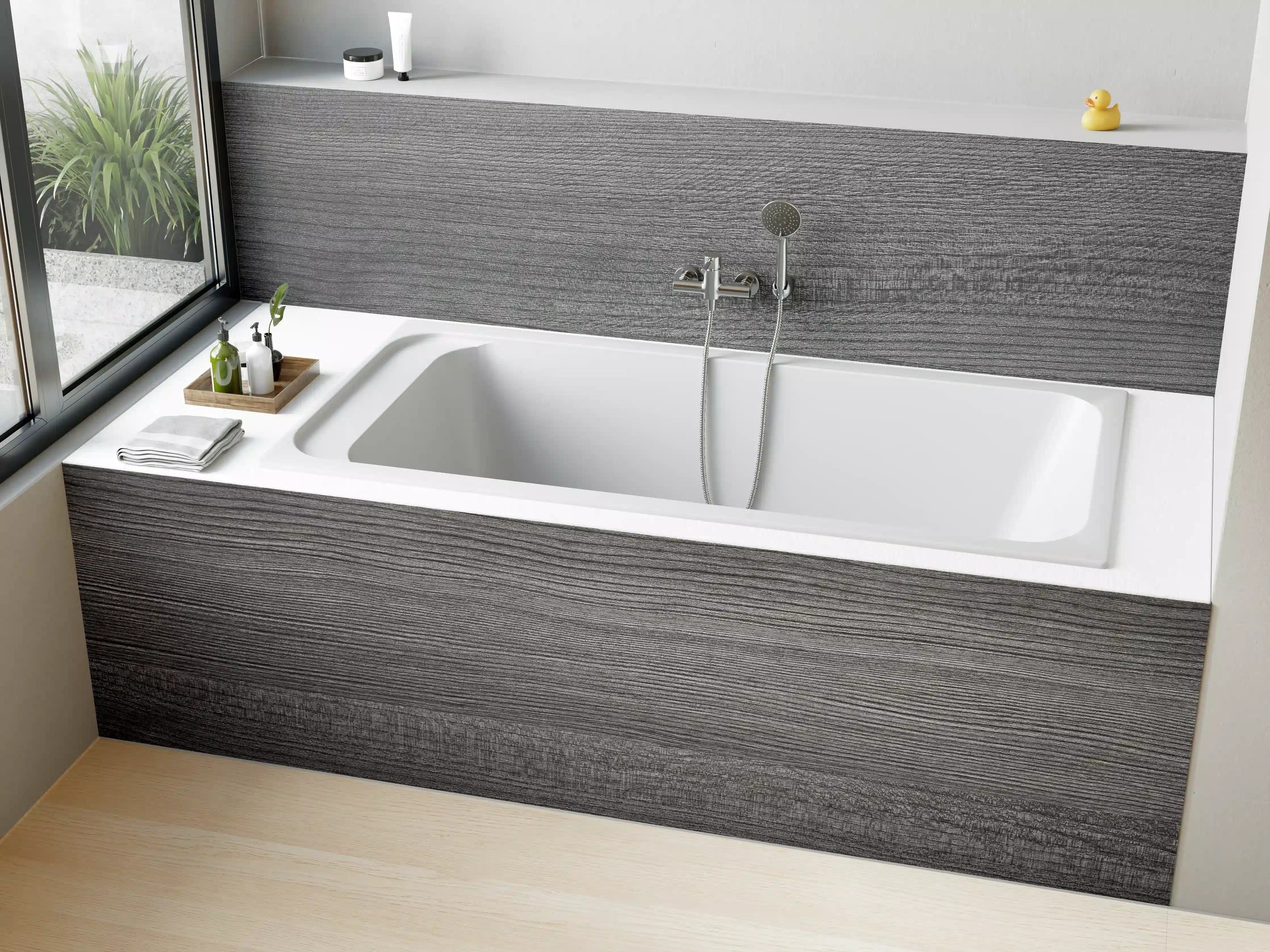 Badewannen-Rückwand - Zeitlose Grautöne Holzstruktur