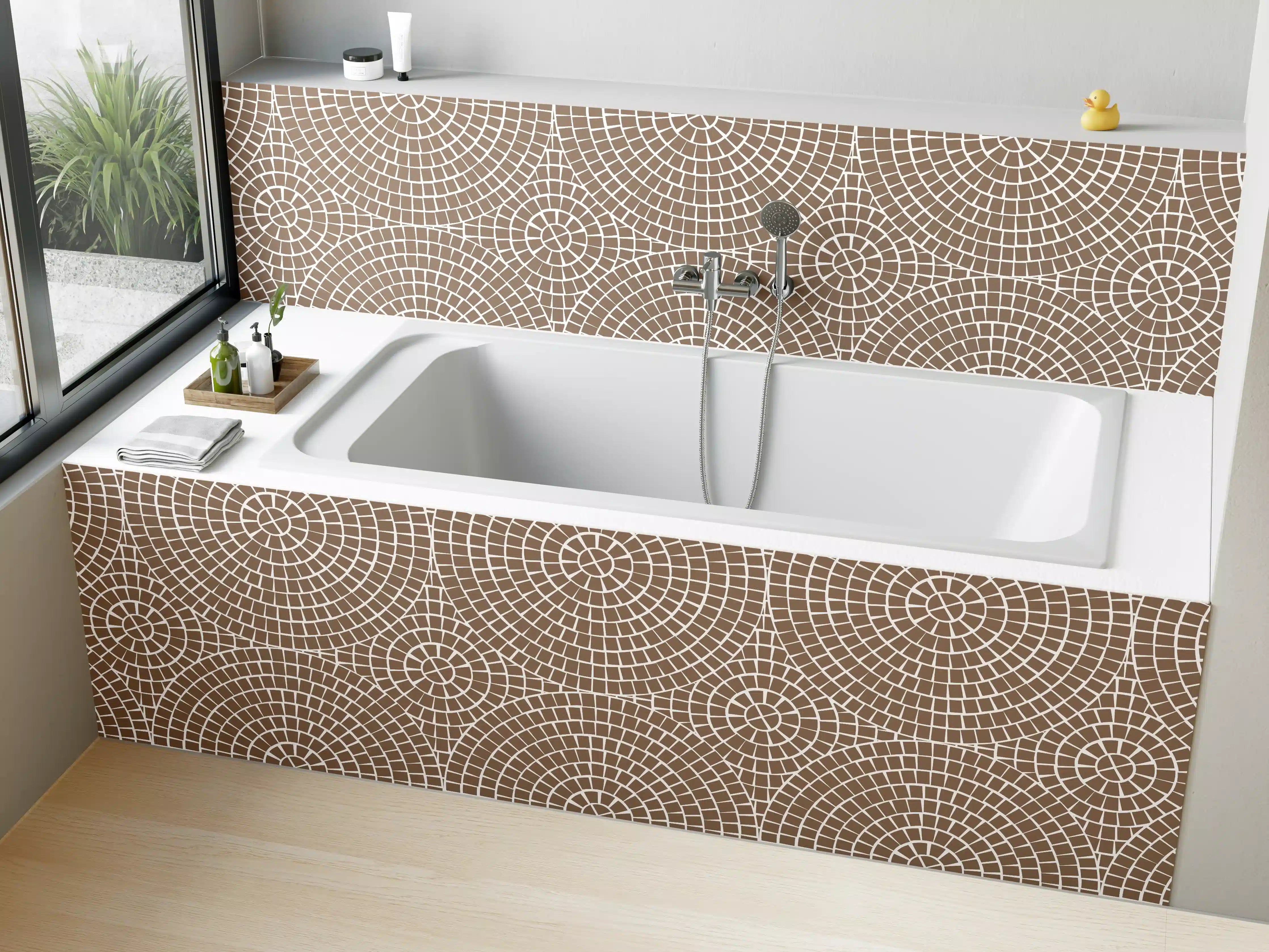 Badewannen-Rückwand - Zeitlose Grautöne in geometrischer Harmonie
