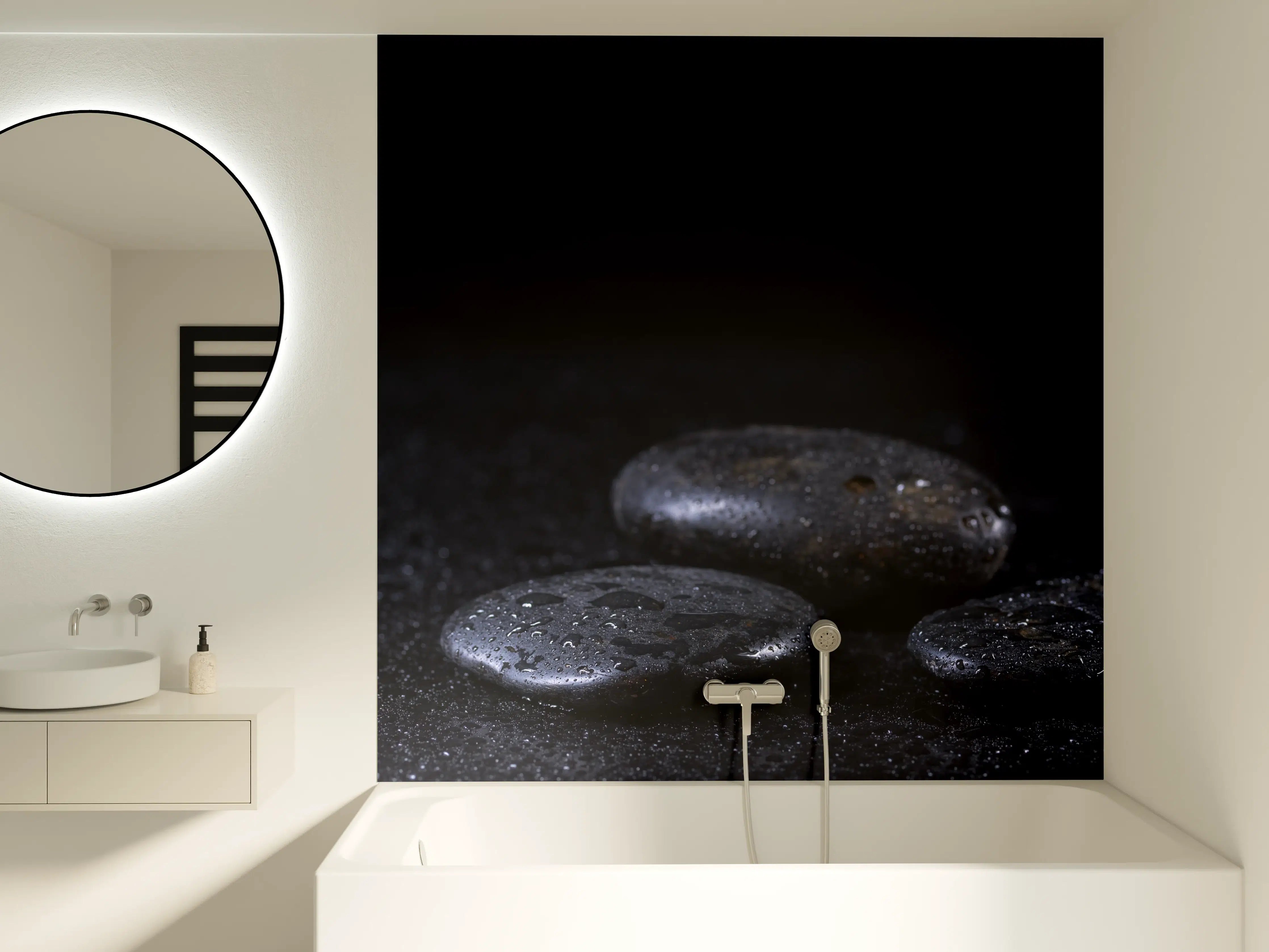 Badewannen-Rückwand - Zen - Schwarze Steine