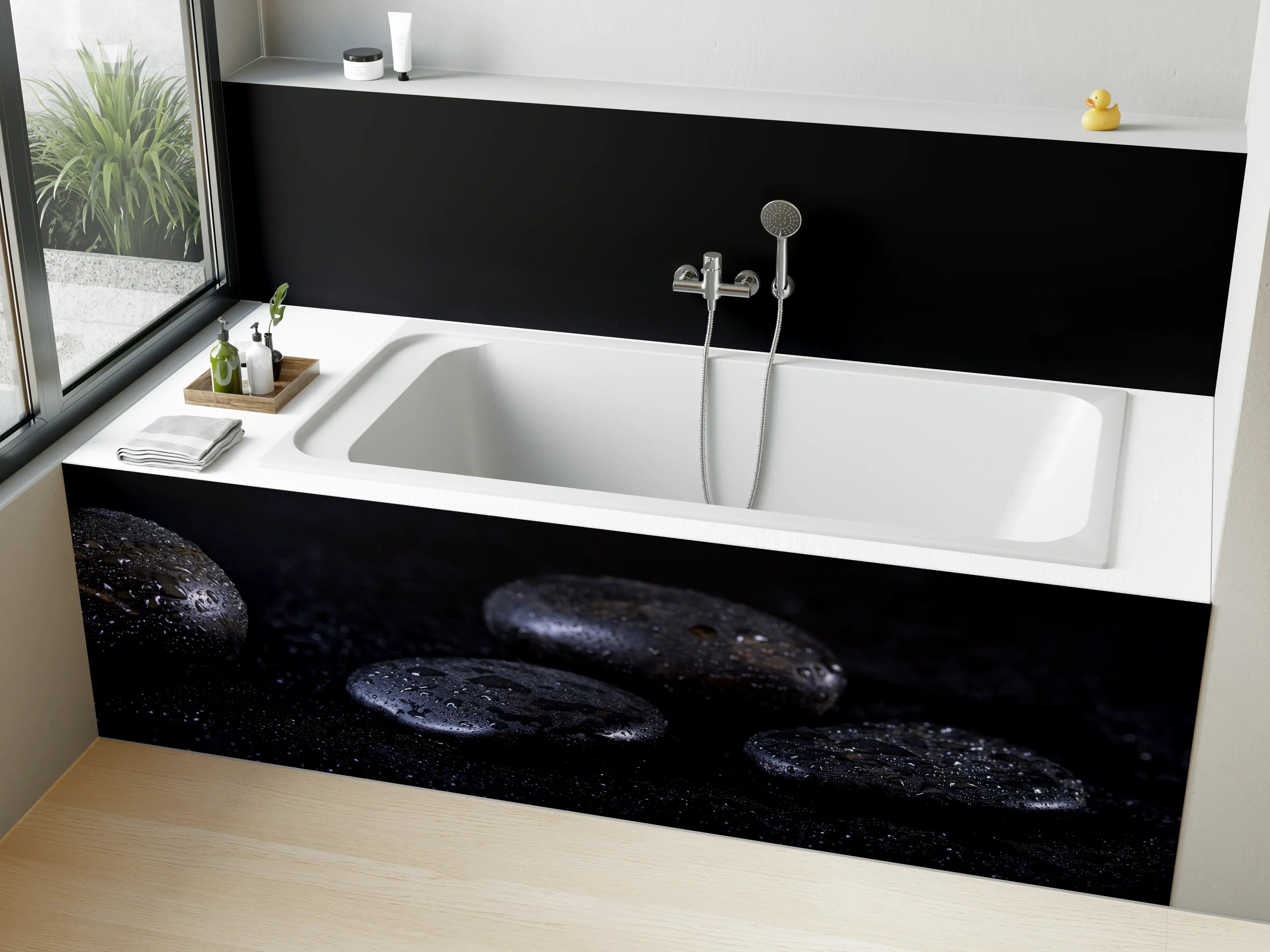 Badewannen-Rückwand - Zen - Schwarze Steine