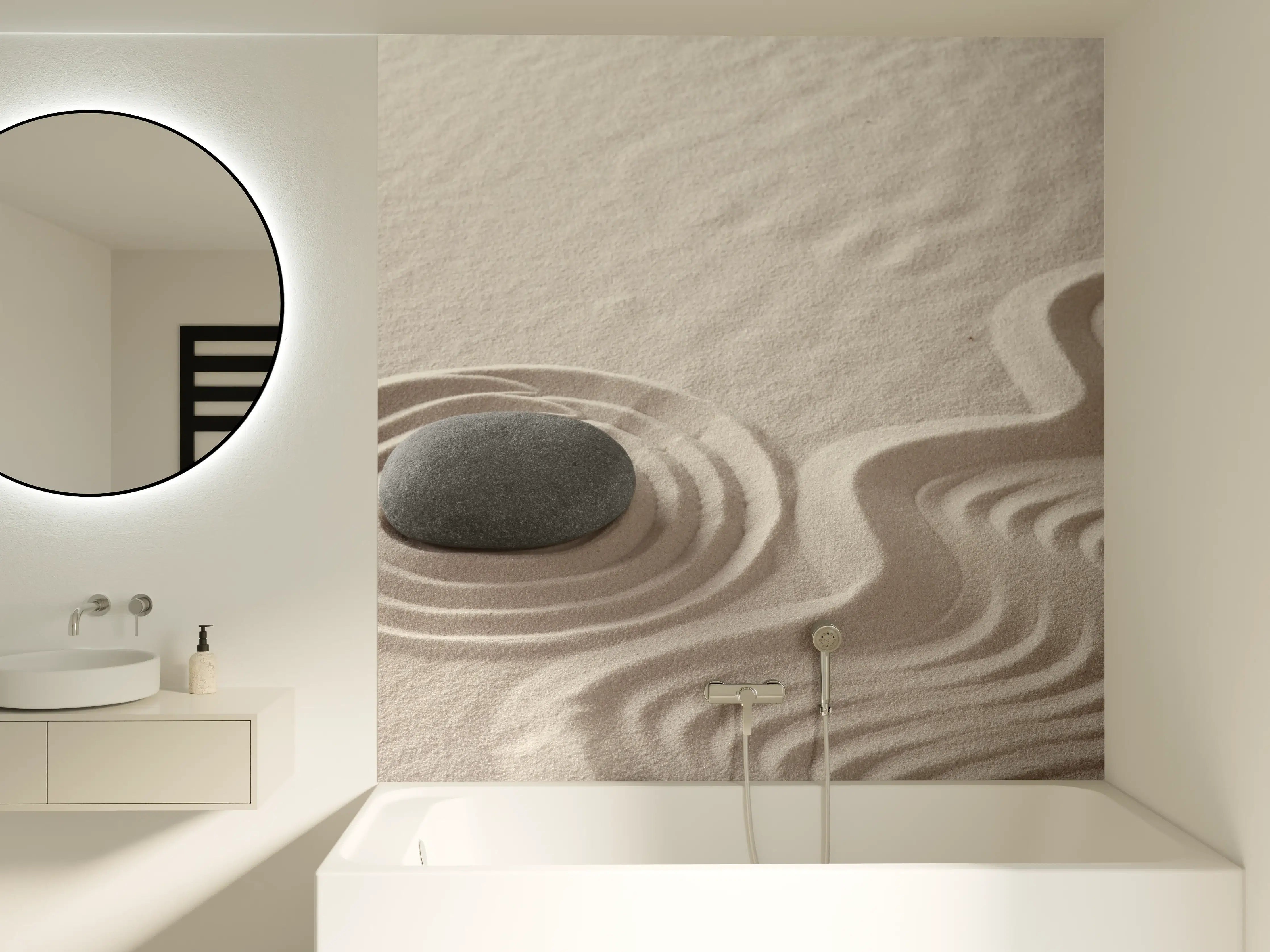 Badewannen-Rückwand - Zen-Garten Stein auf Weiß