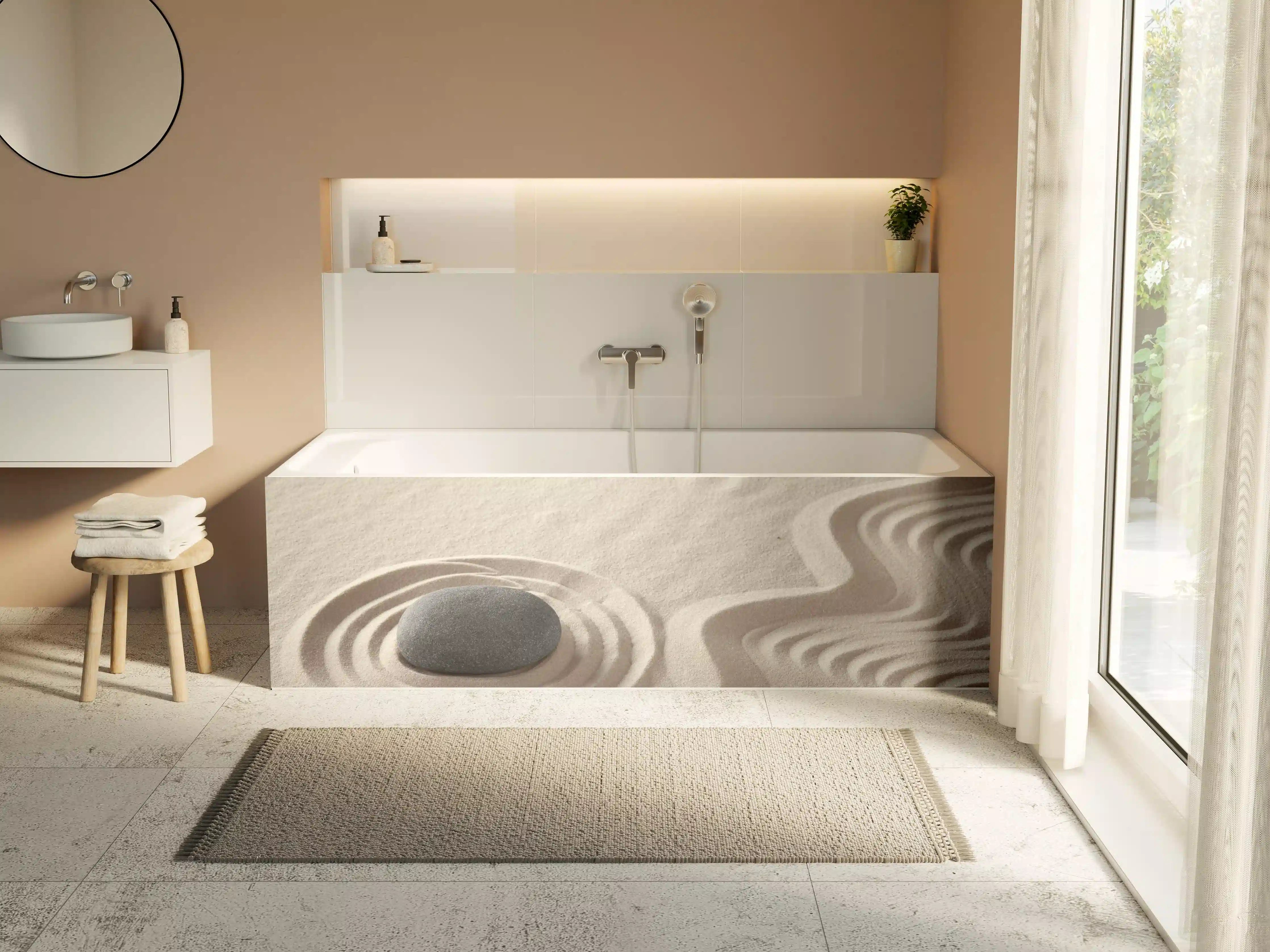 Badewannen-Rückwand - Zen-Garten Stein auf Weiß