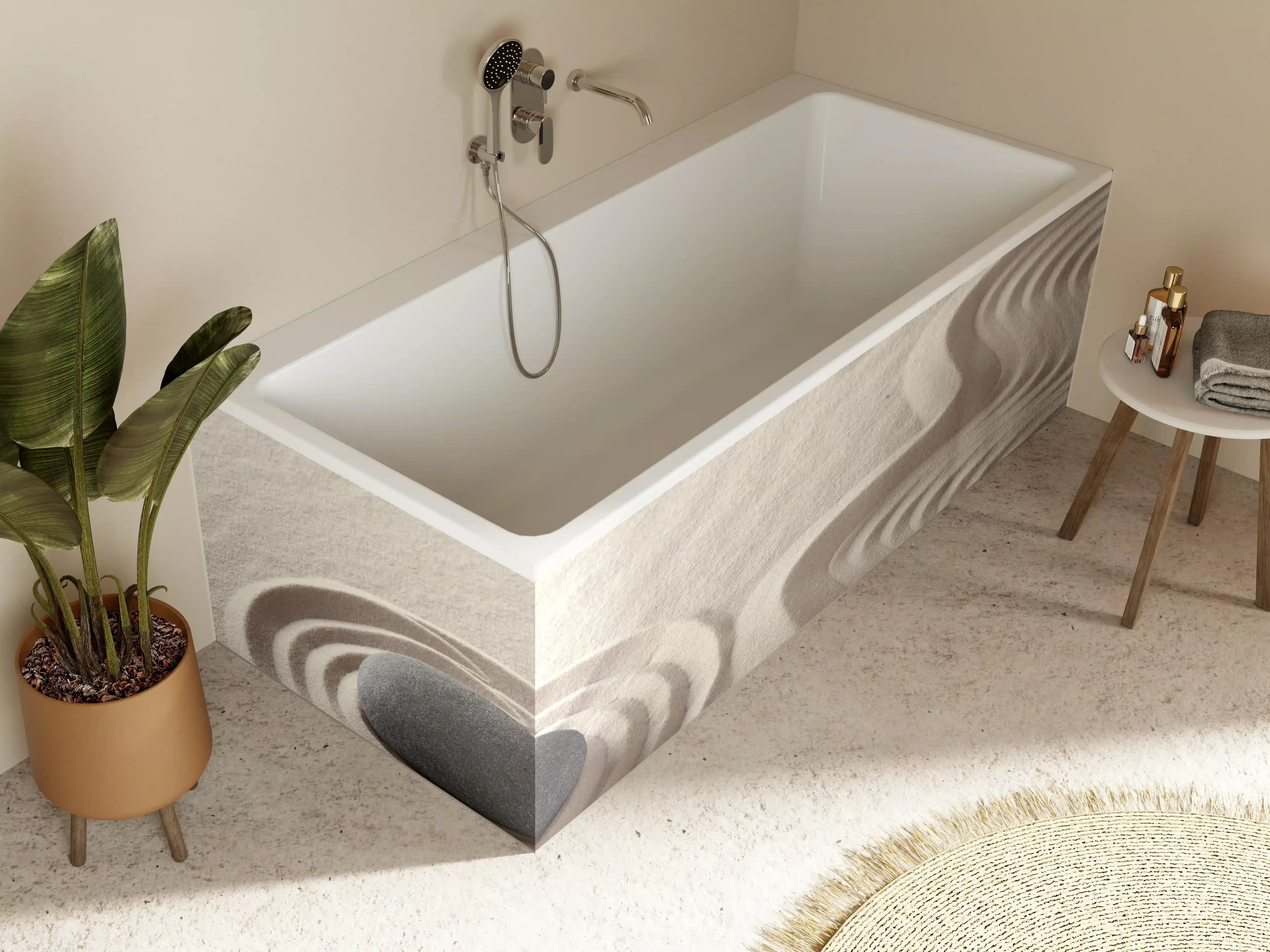 Badewannen-Rückwand - Zen-Garten Stein auf Weiß