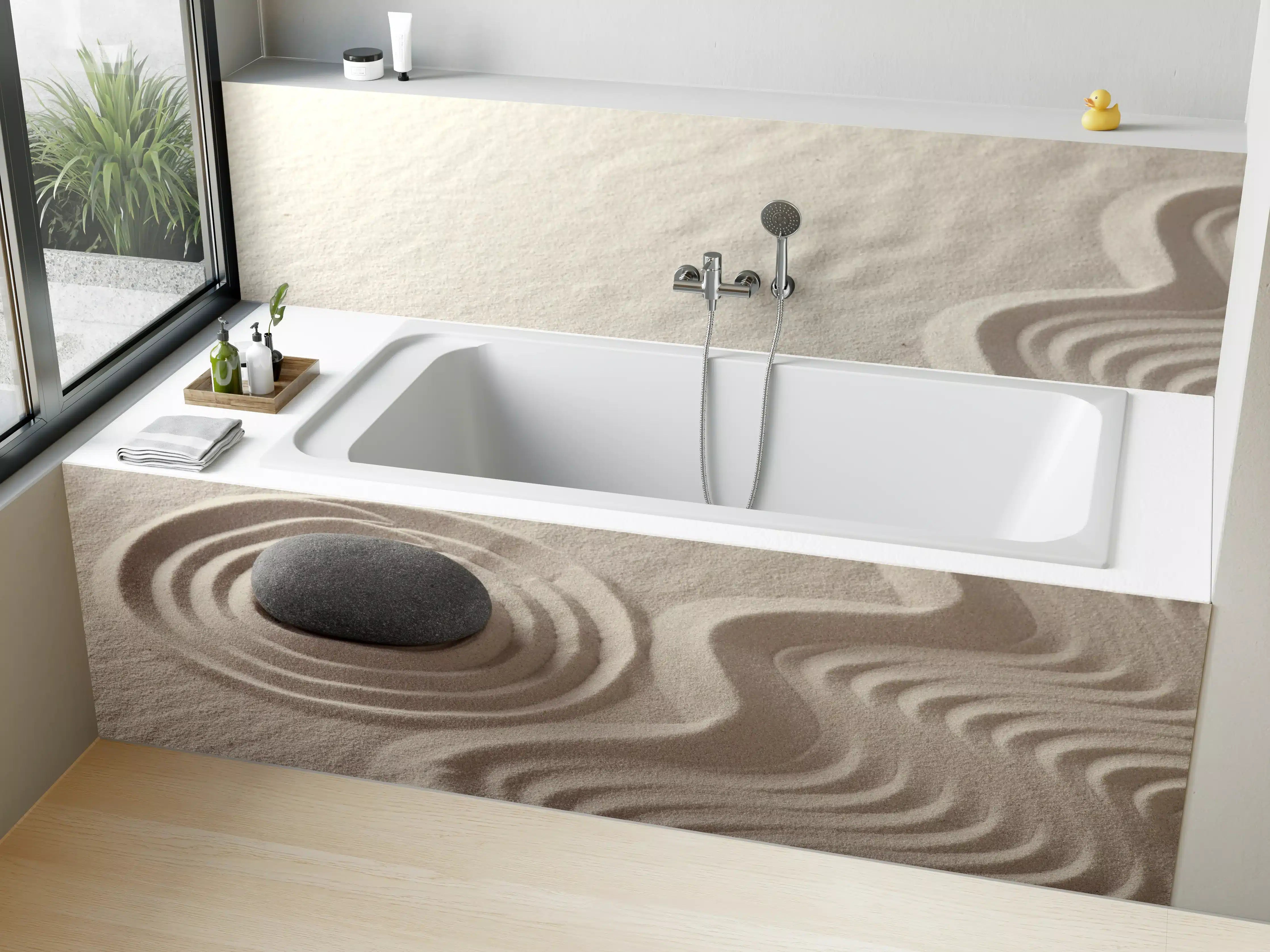 Badewannen-Rückwand - Zen-Garten Stein auf Weiß