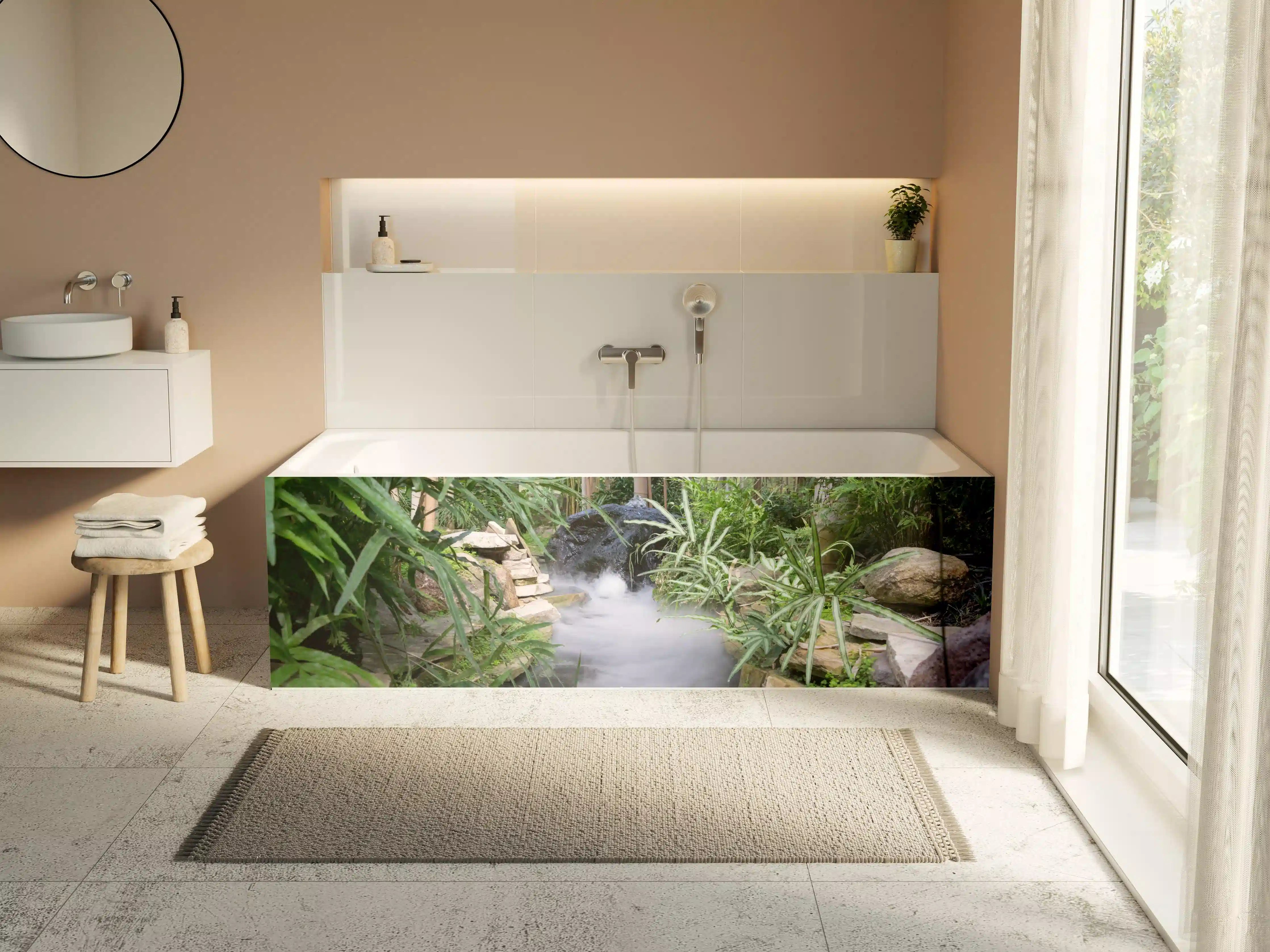 Badewannen-Rückwand - Zen-Garten mit weißer Seerose