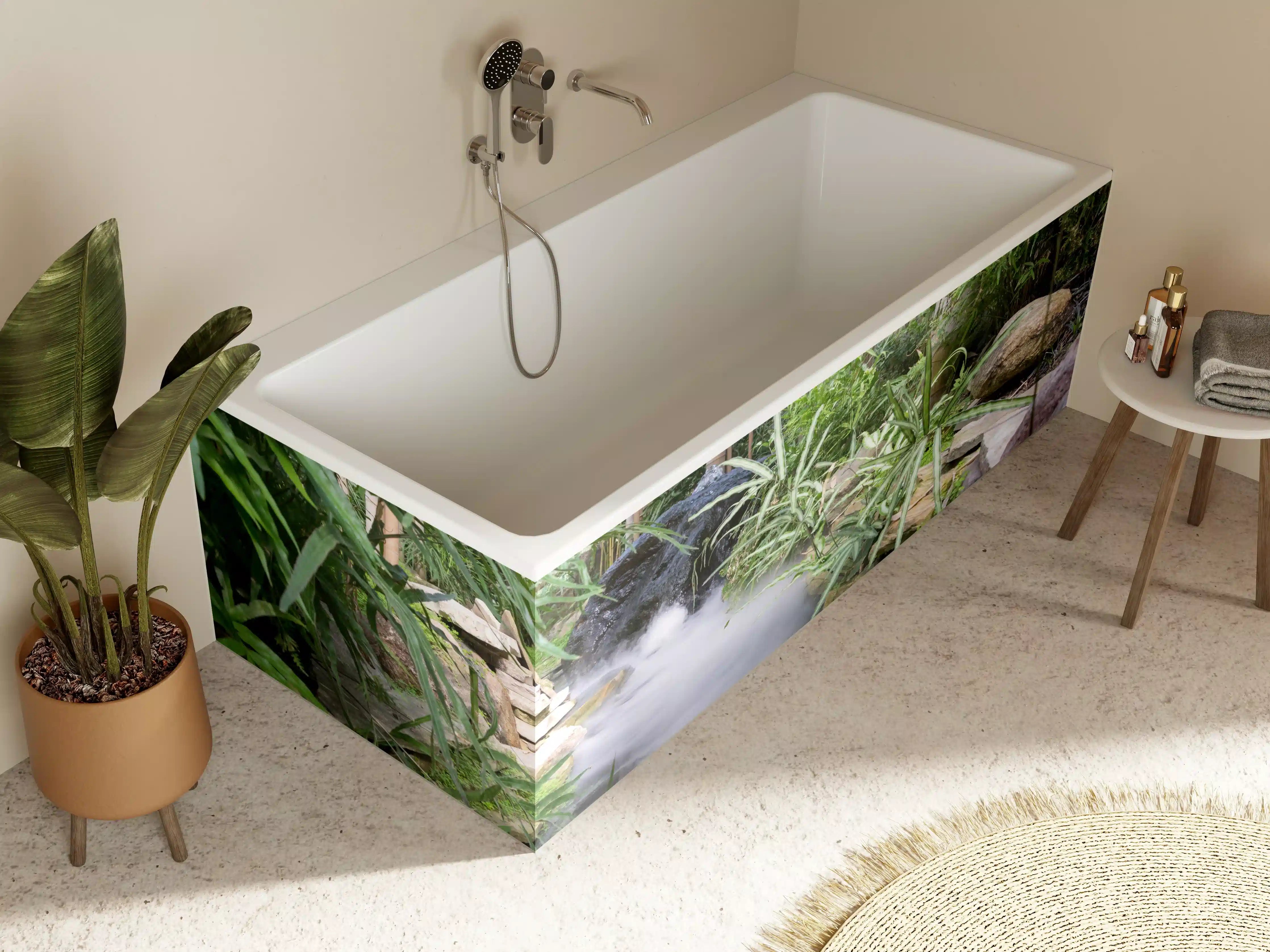 Badewannen-Rückwand - Zen-Garten mit weißer Seerose