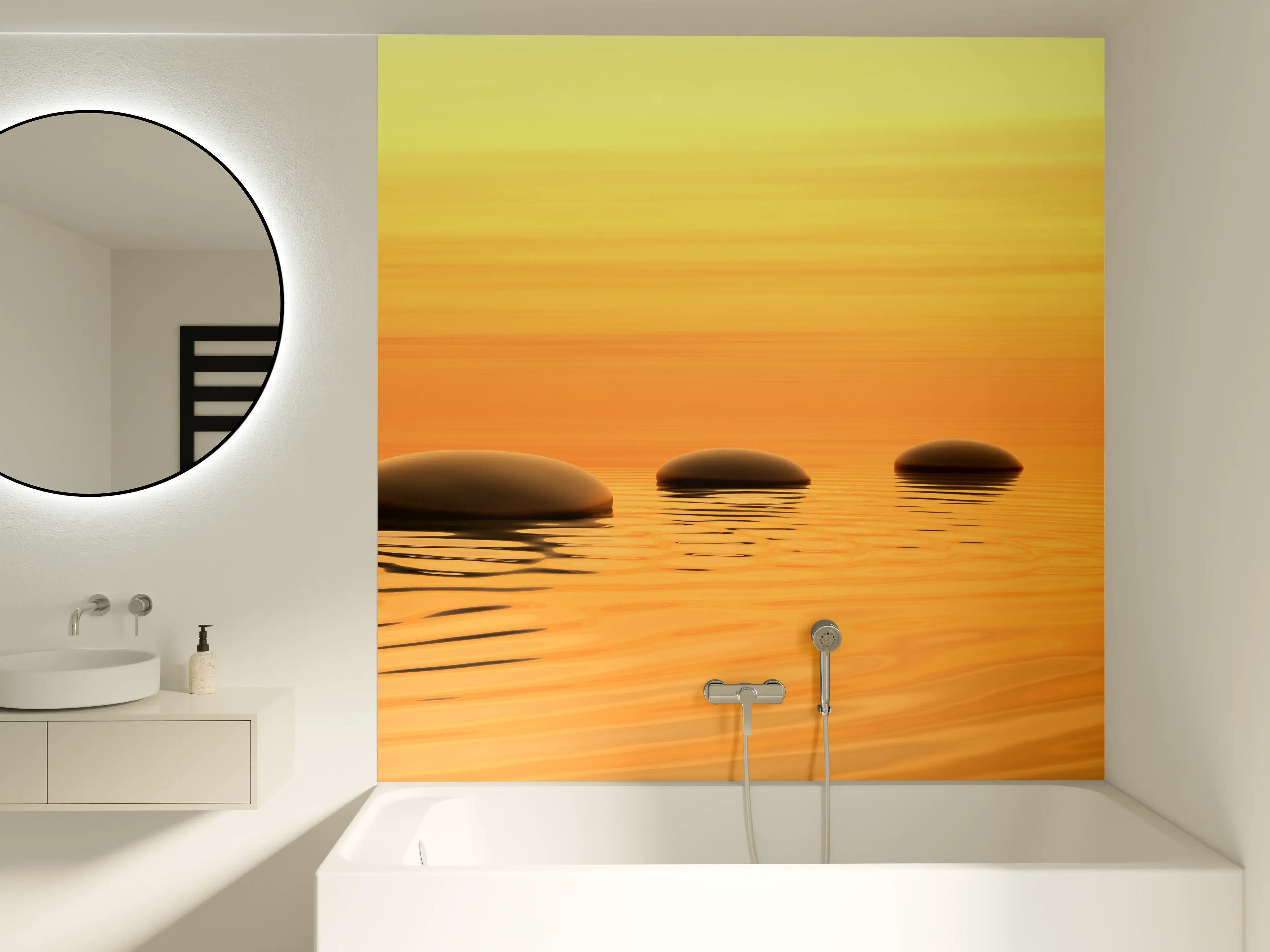 Badewannen-Rückwand - Zen-Pfad aus Steinen bei endlosem Sonnenuntergang 