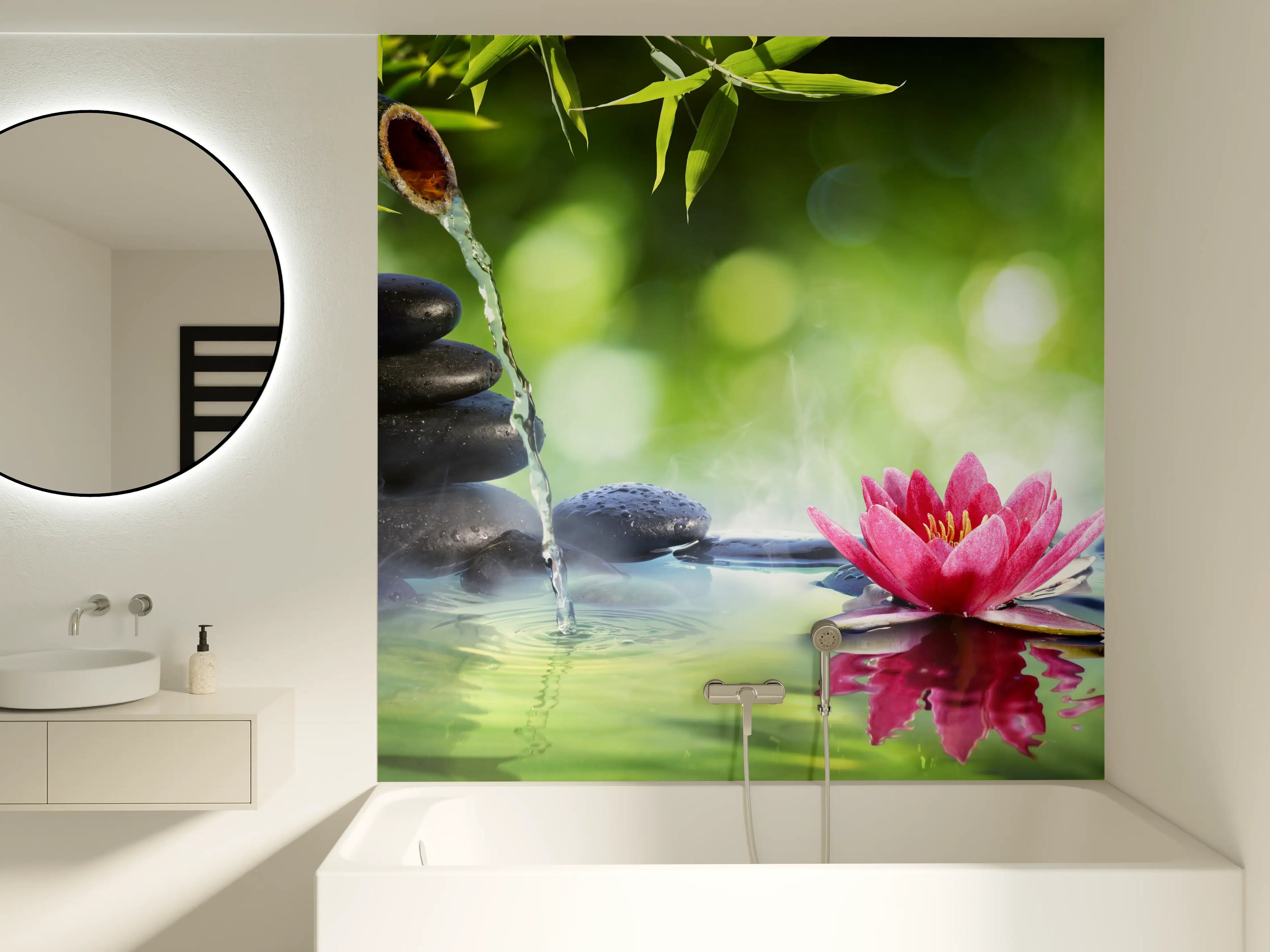 Badewannen-Rückwand - Zen-Steine mit Lotusblüte