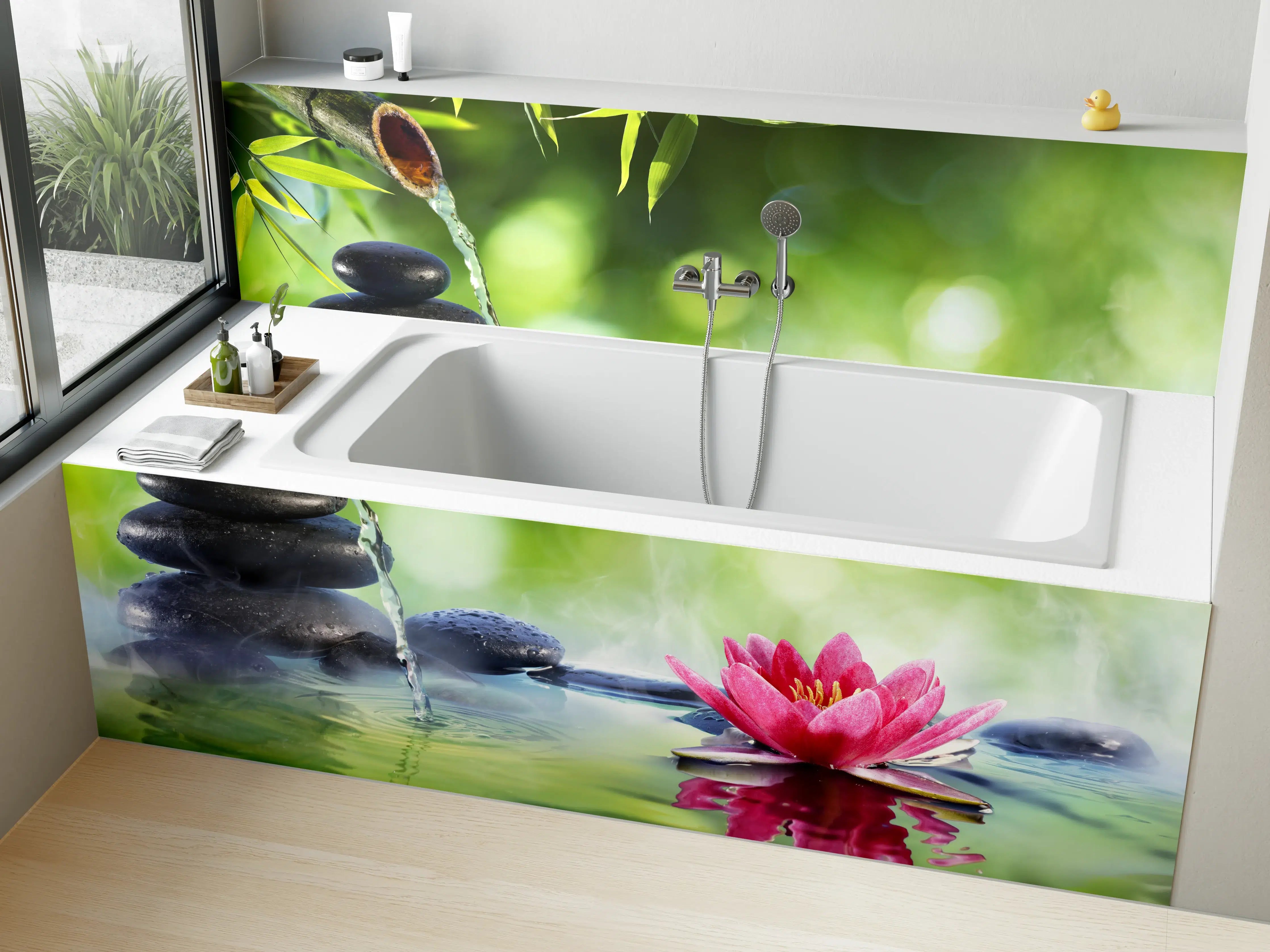 Badewannen-Rückwand - Zen-Steine mit Lotusblüte