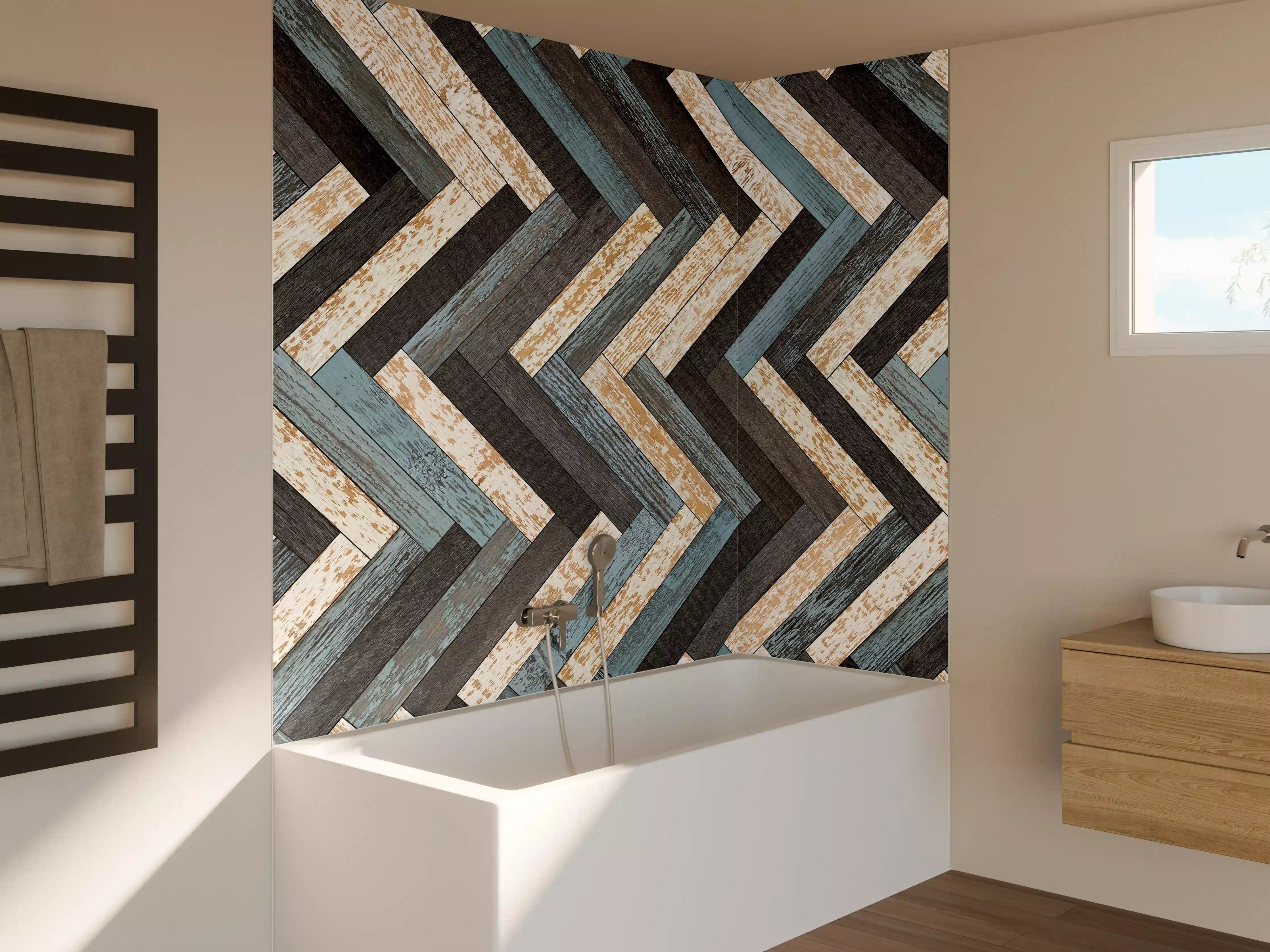 Badewannen-Rückwand - Zickzackförmige Holztextur