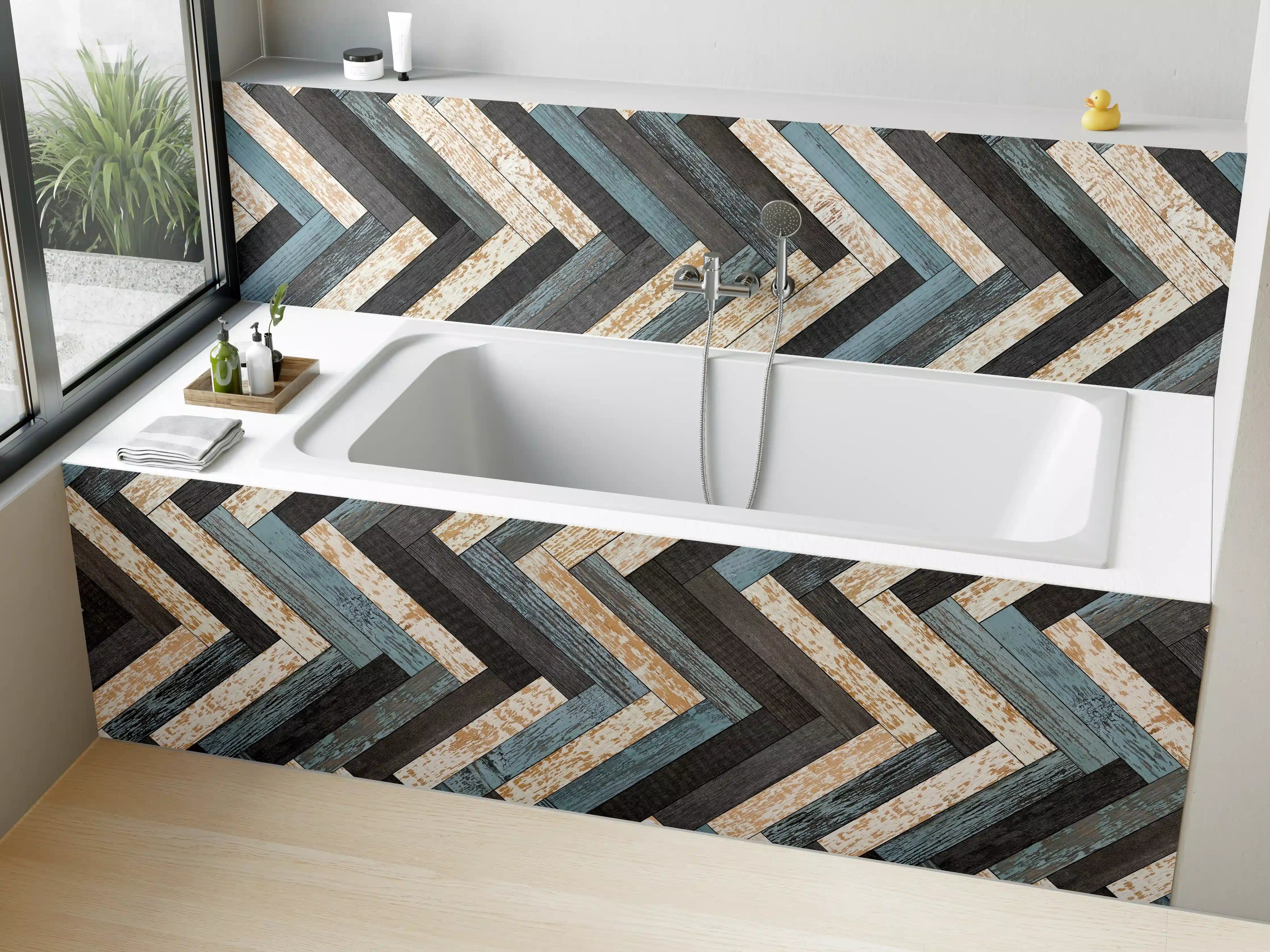 Badewannen-Rückwand - Zickzackförmige Holztextur
