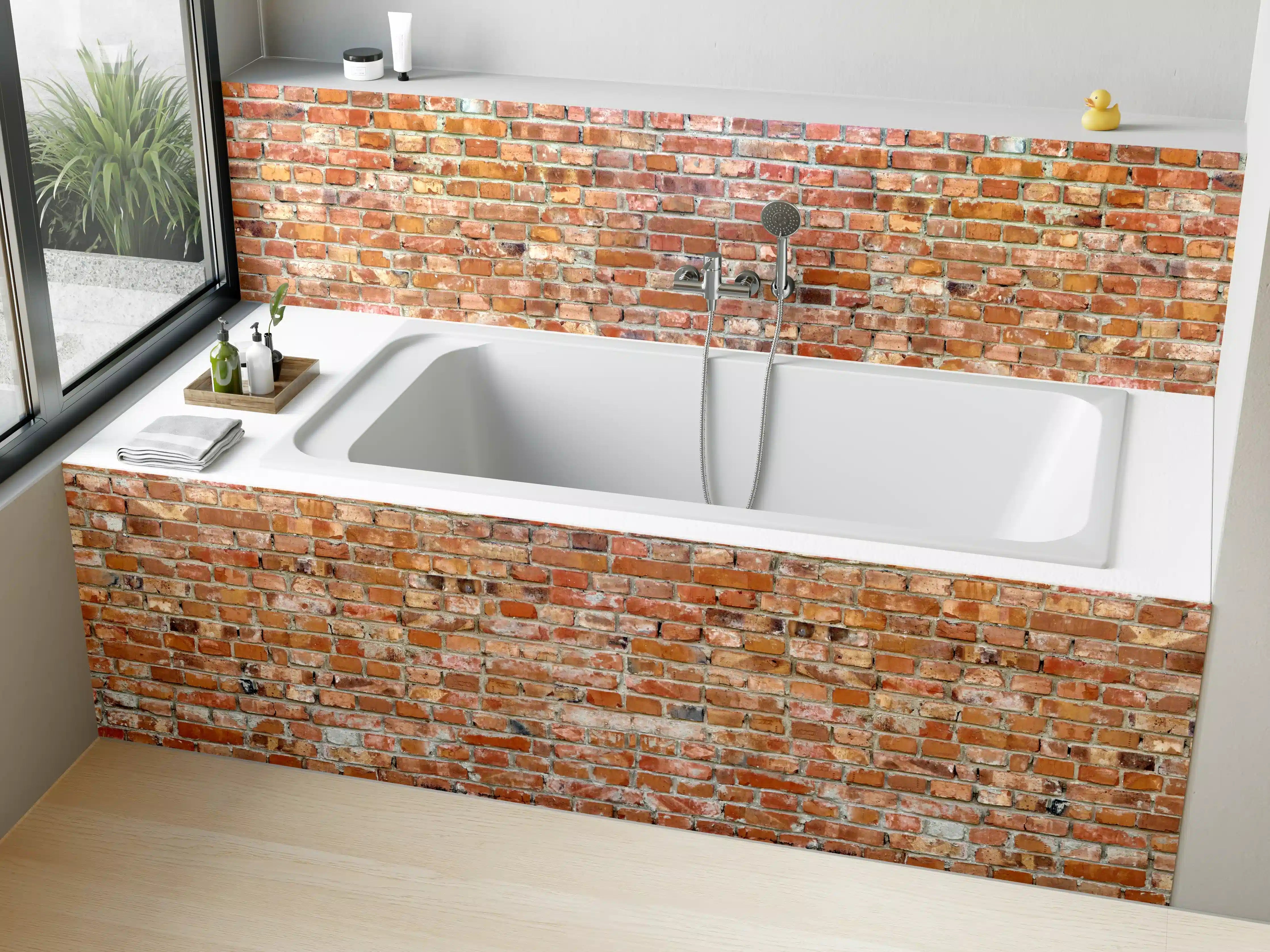 Badewannen-Rückwand - Ziegelmauer in roter Farbe