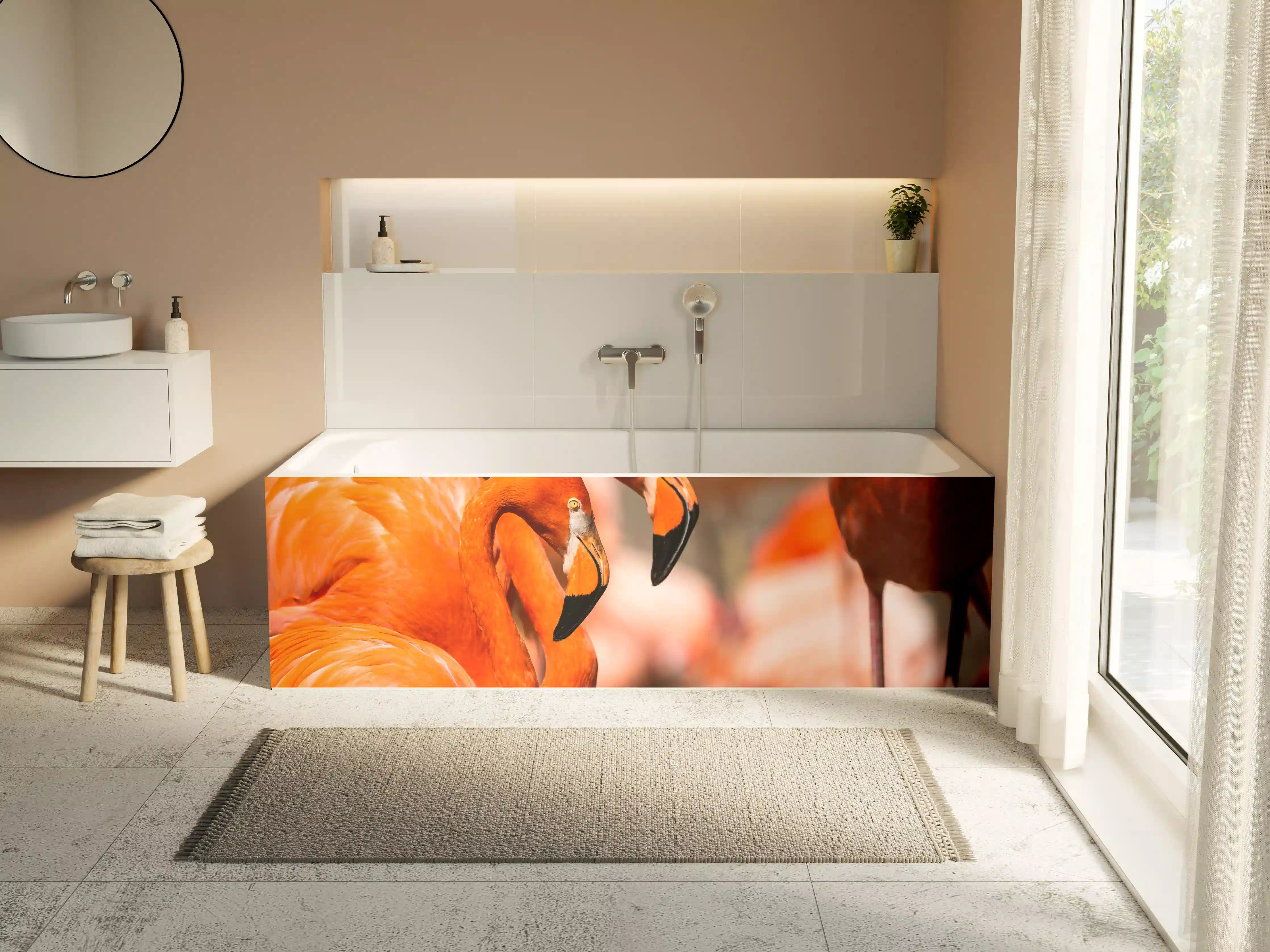 Badewannen-Rückwand - Zwei Flamingos in der Herde