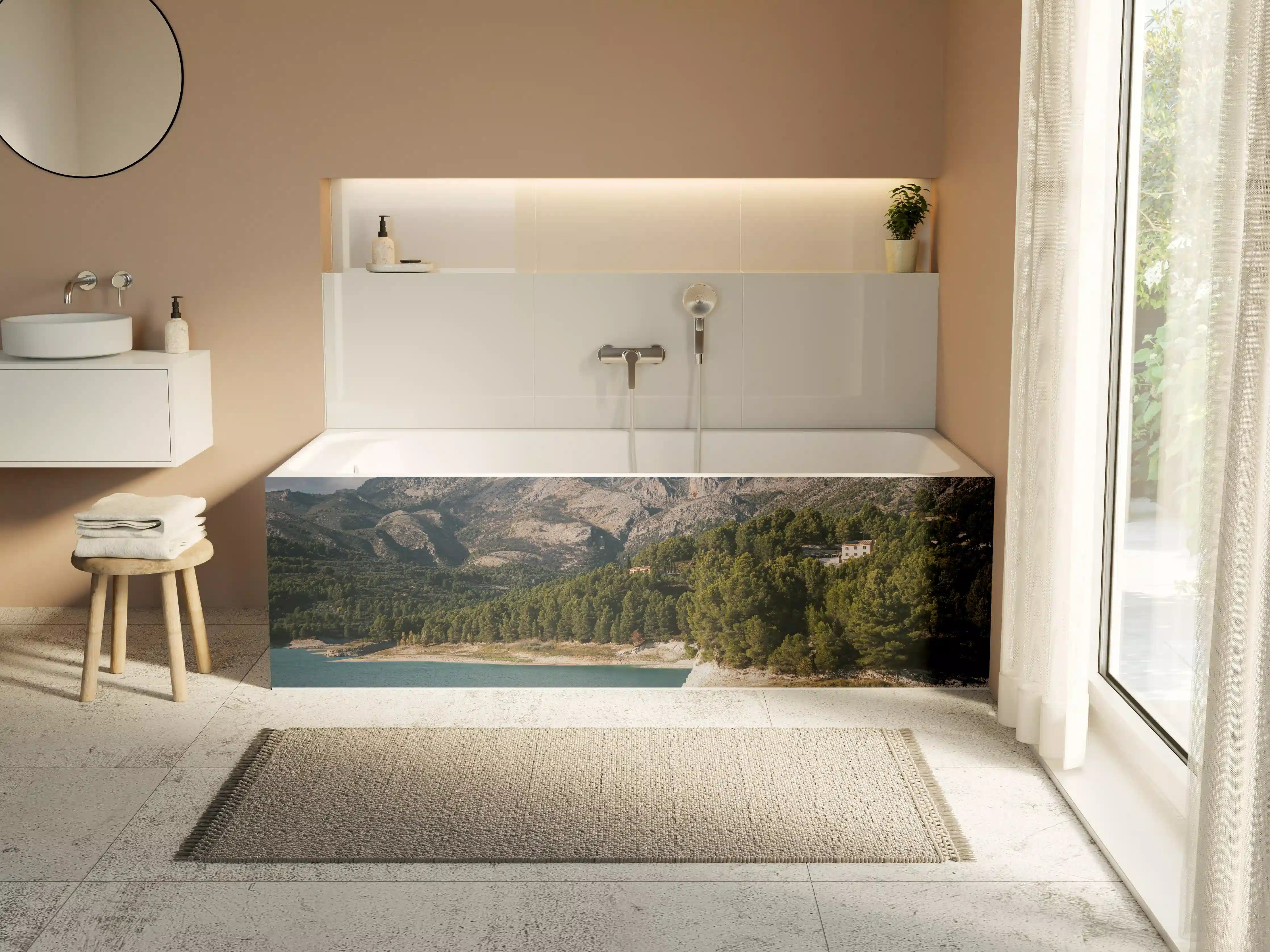 Badewannen-Rückwand - "Moderne Blumenmuster Leinwandbild, Schwarz-Weiß, 60x90 cm"