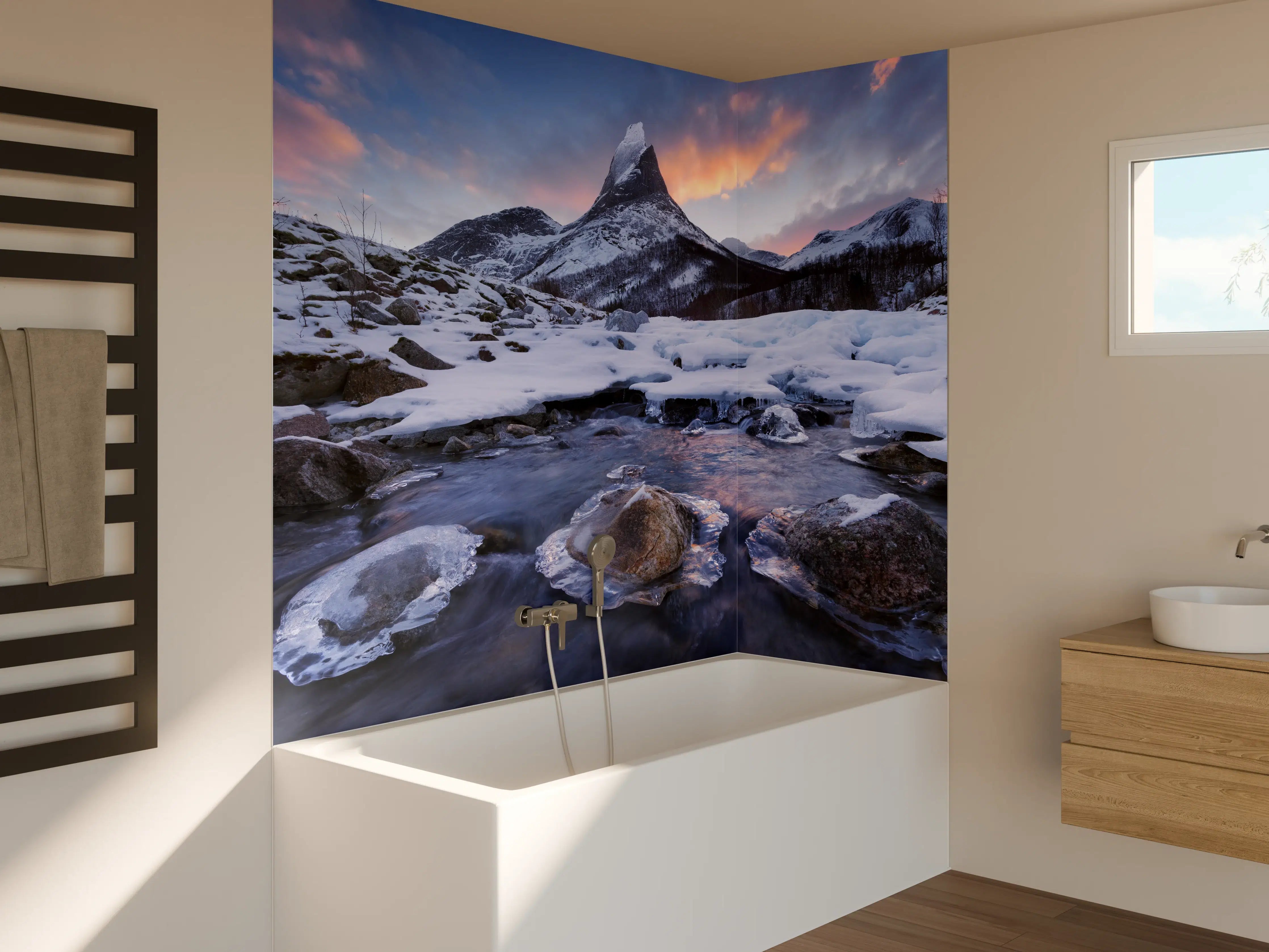 Badewannen-Rückwand - "Moderne Grau-Weiße Marmorstruktur - Wandbild Kunstdruck"
