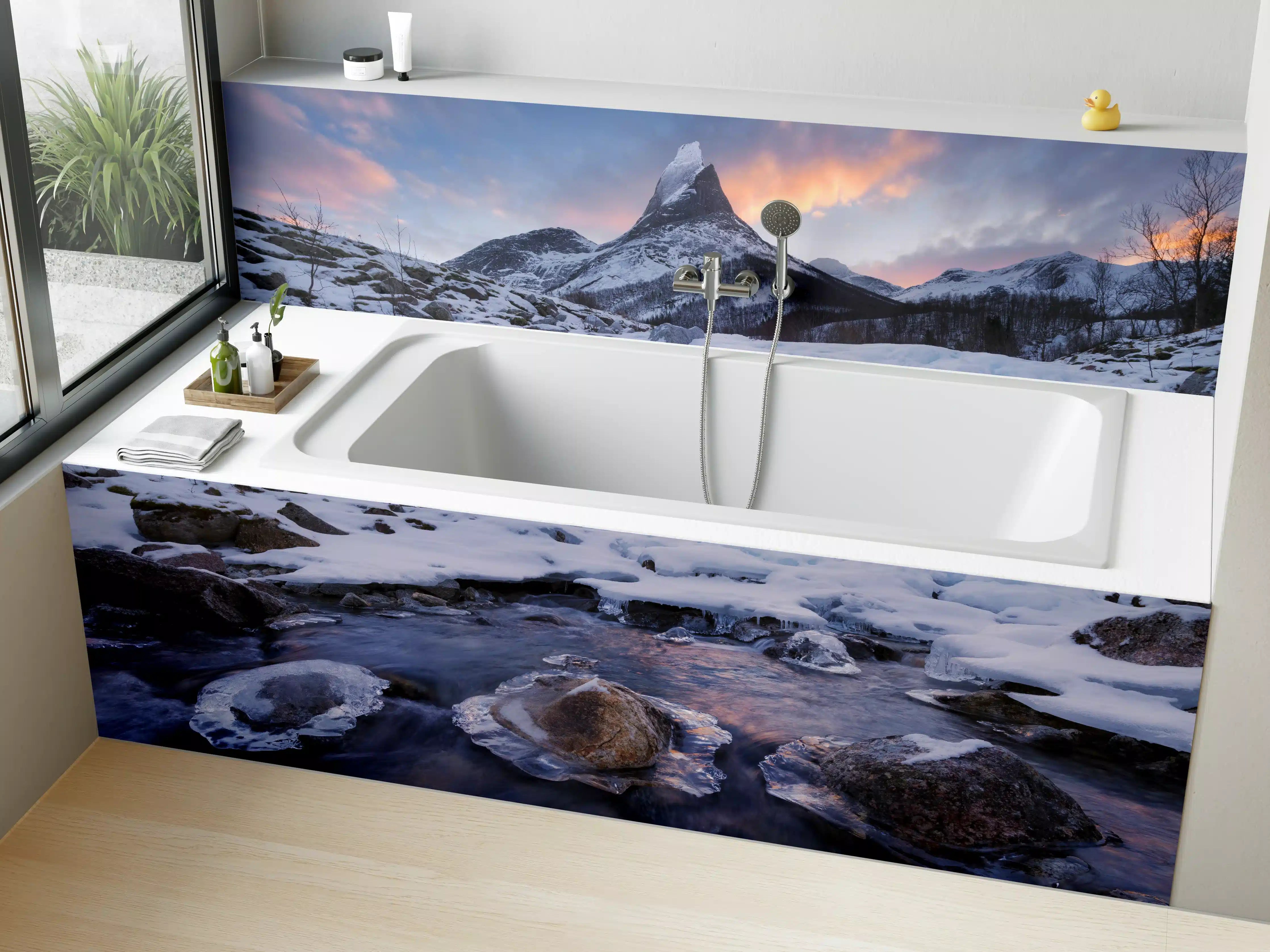 Badewannen-Rückwand - "Moderne Grau-Weiße Marmorstruktur - Wandbild Kunstdruck"