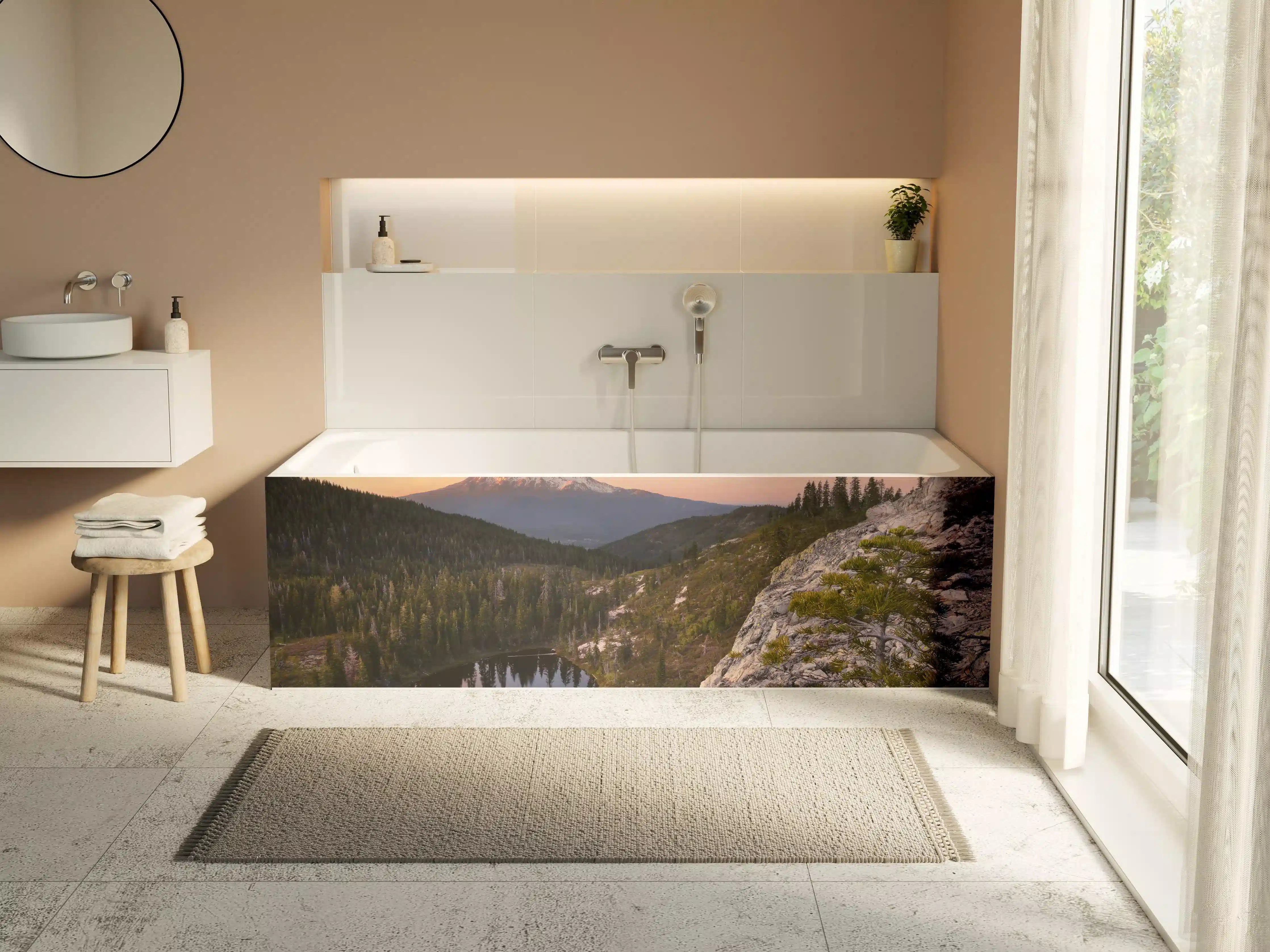 Badewannen-Rückwand - "Moderne graue und weiße Keramikvase mit geometrischem Muster"
