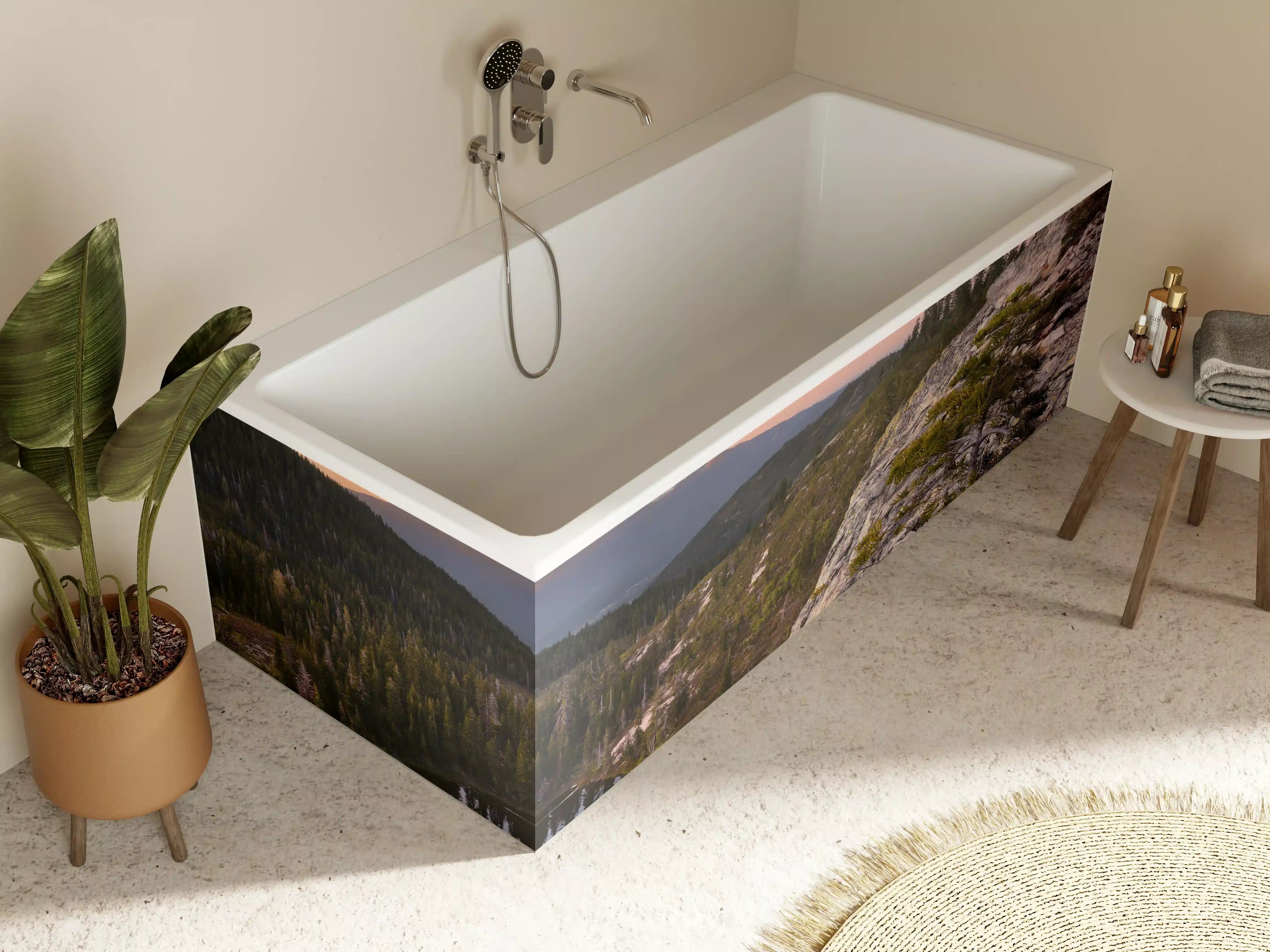 Badewannen-Rückwand - "Moderne graue und weiße Keramikvase mit geometrischem Muster"