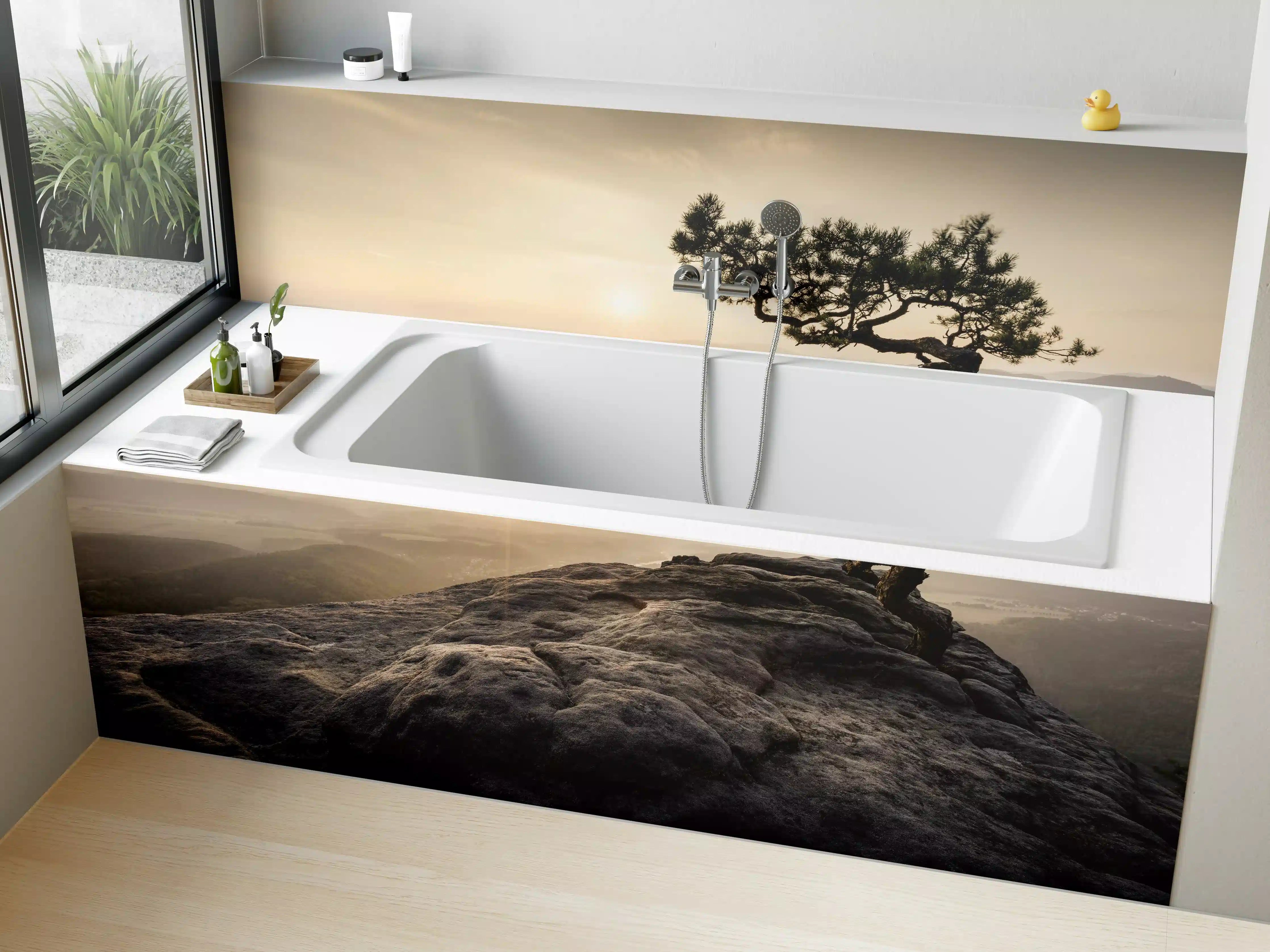Badewannen-Rückwand - alte Kiefer zum Sonnenaufgang - Sächsische Schweiz
