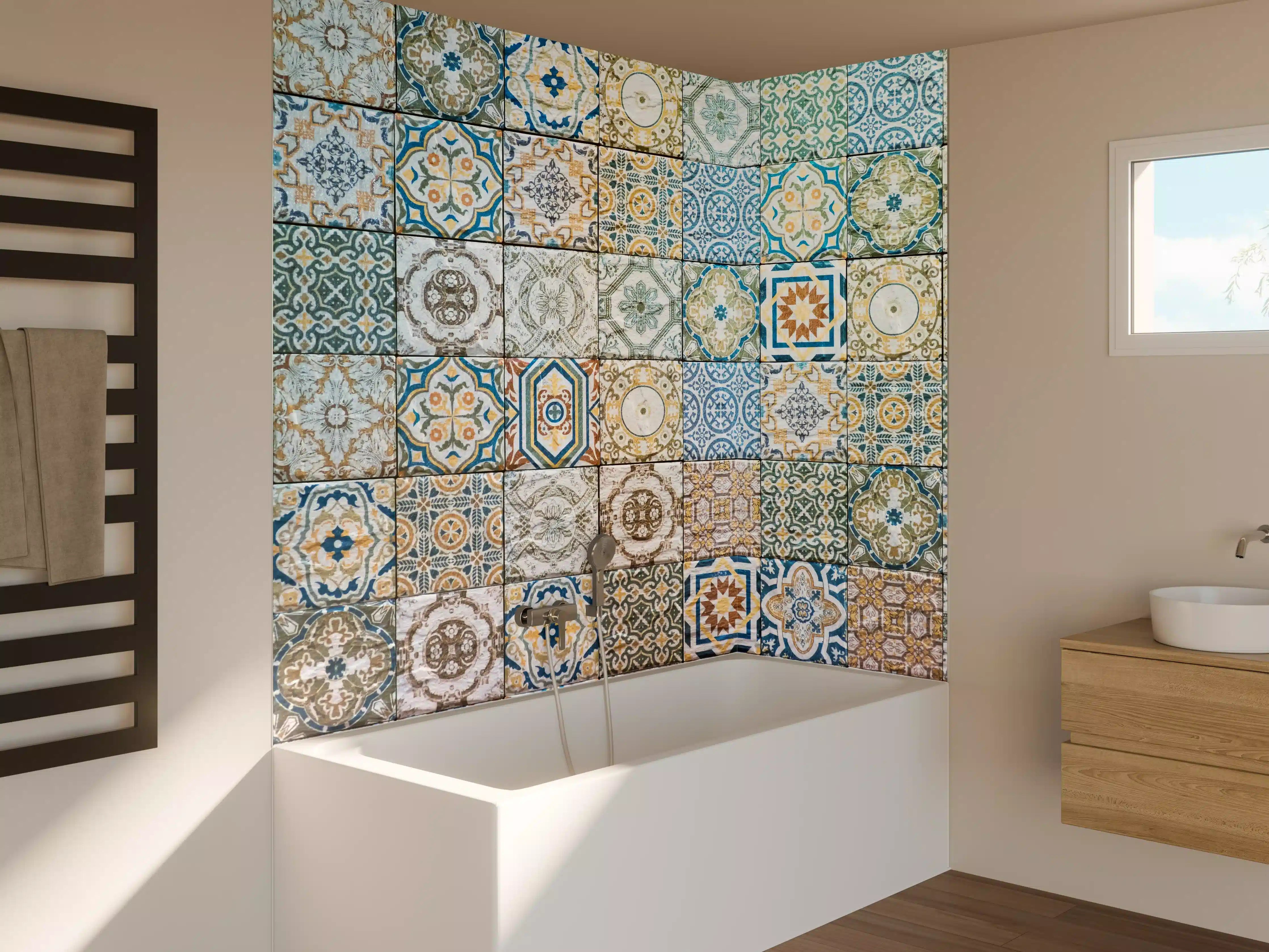 Badewannen-Rückwand - buntes Mosaik im spanischen Stil