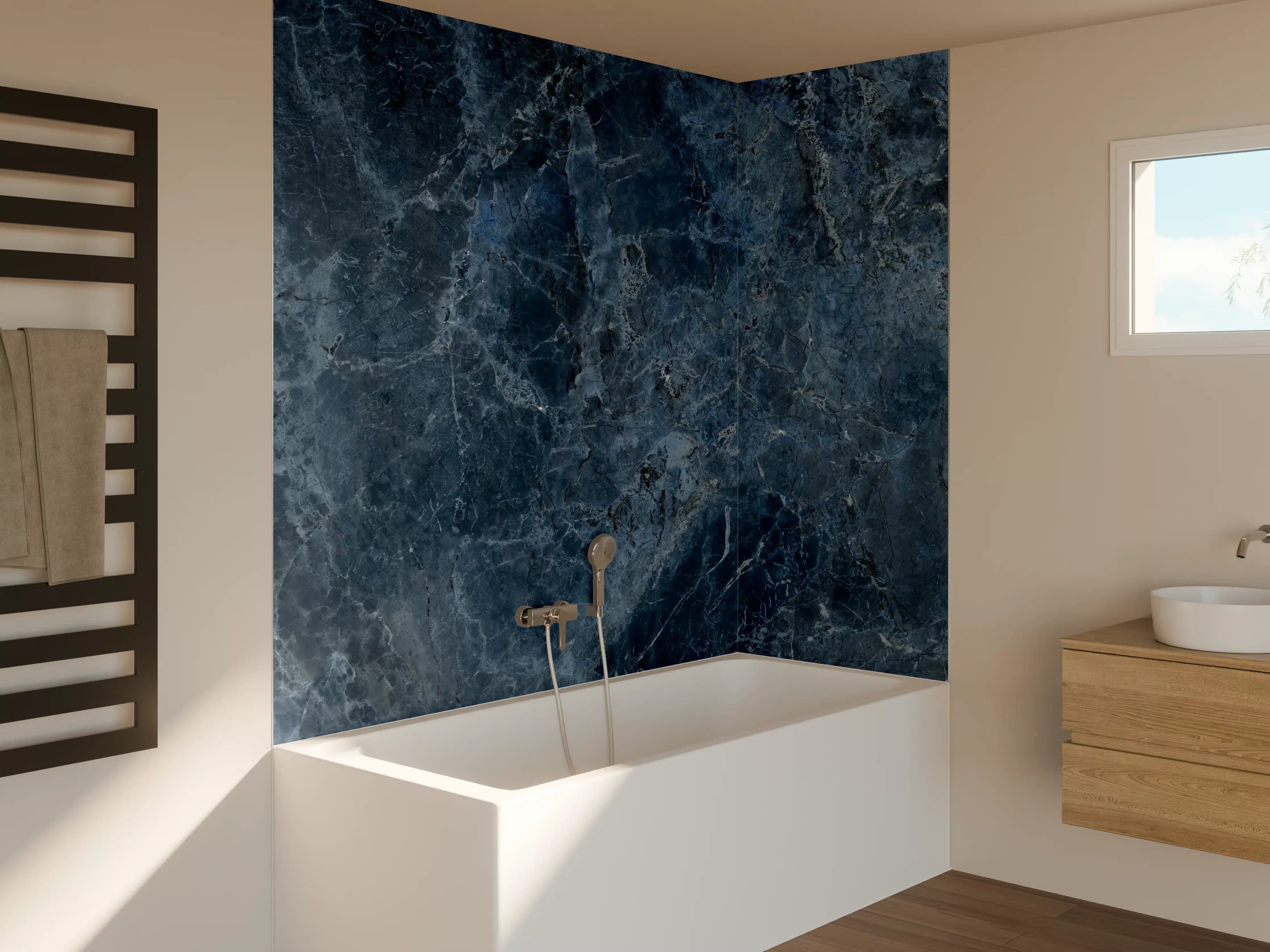 Badewannen-Rückwand - dunkelblaue Marmor Steinstruktur