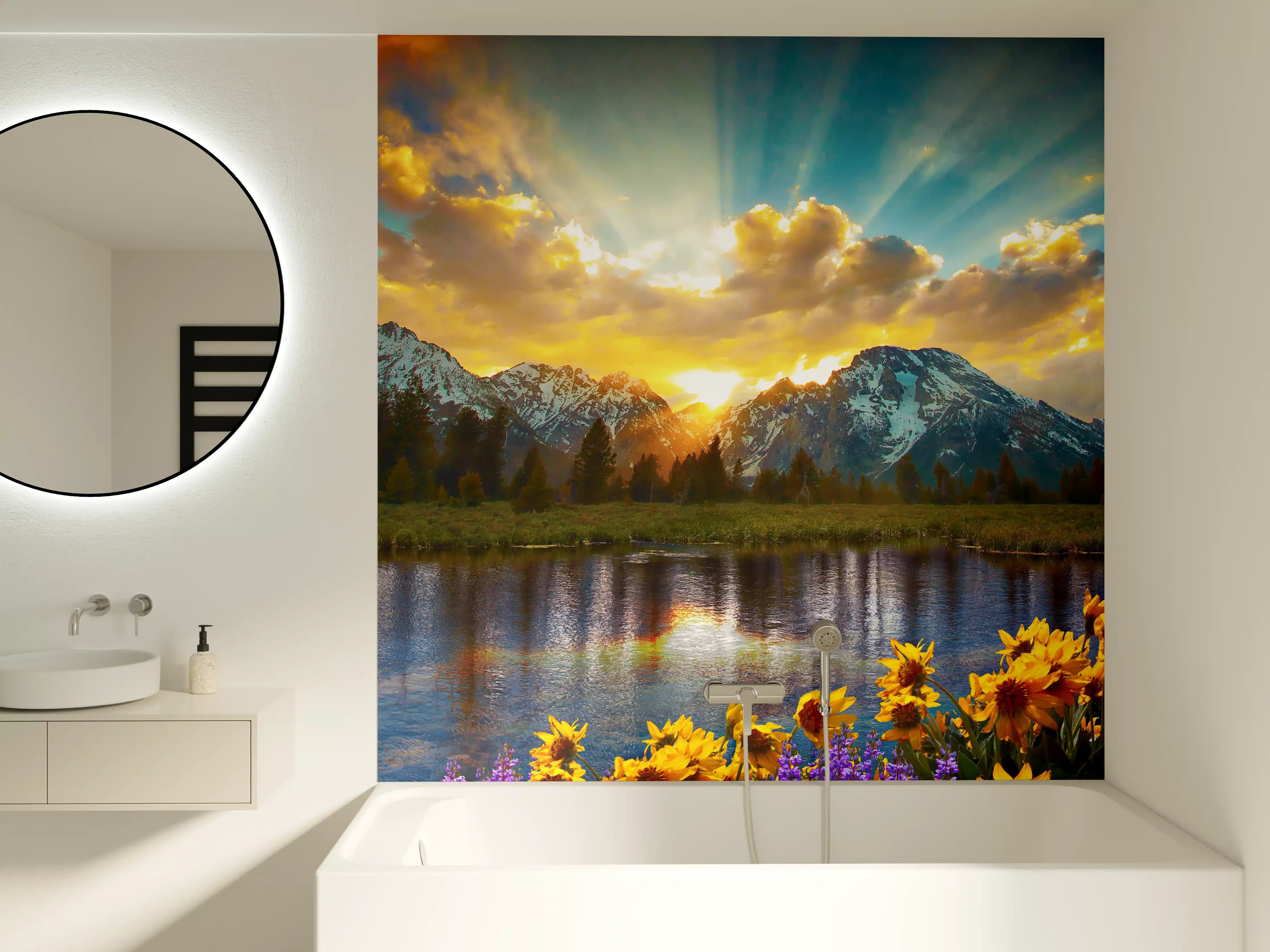 Badewannen-Rückwand - einzigartiges Lichtspiel im Grand Teton