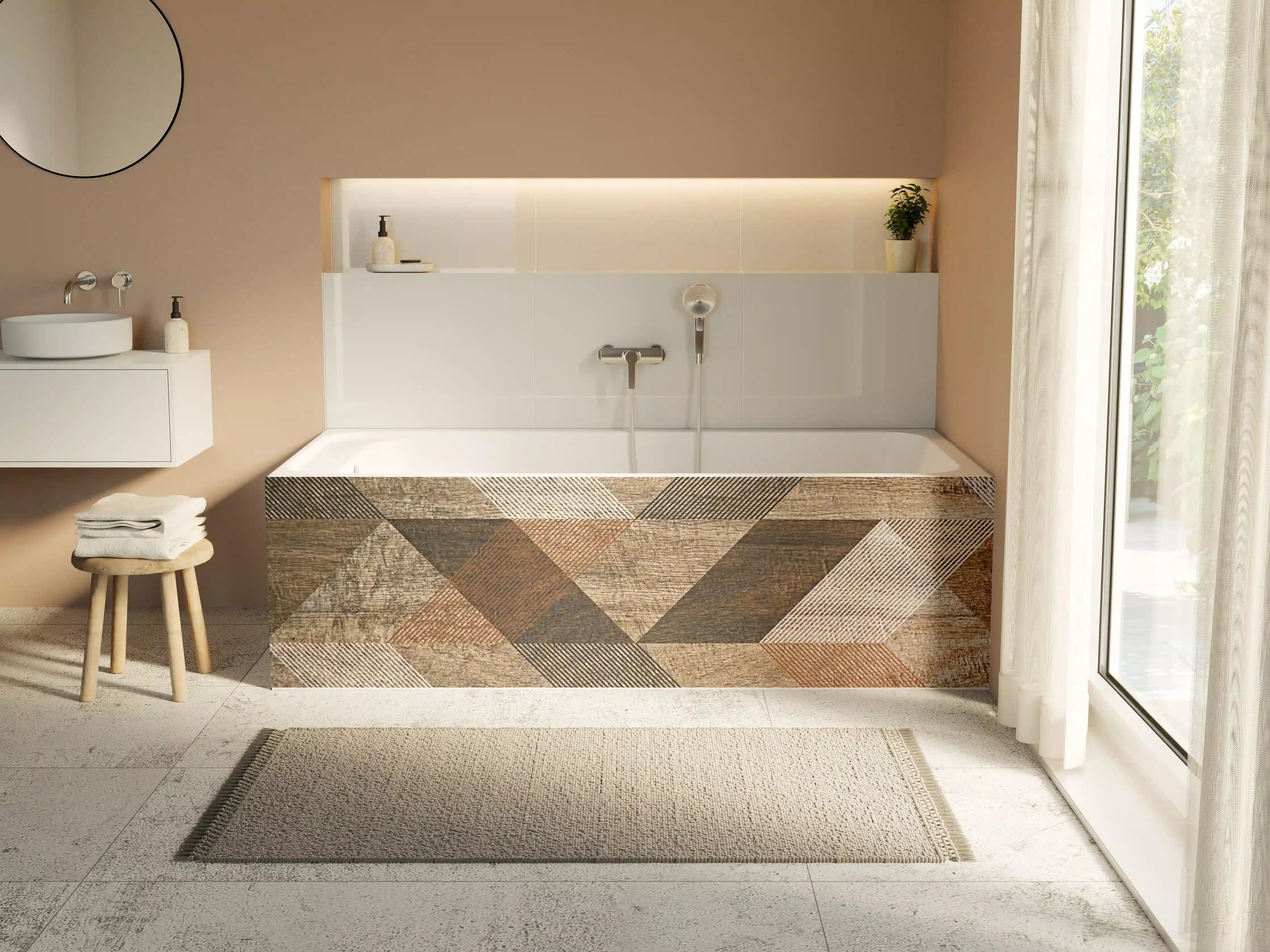 Badewannen-Rückwand - geometrisches Mosaik Design