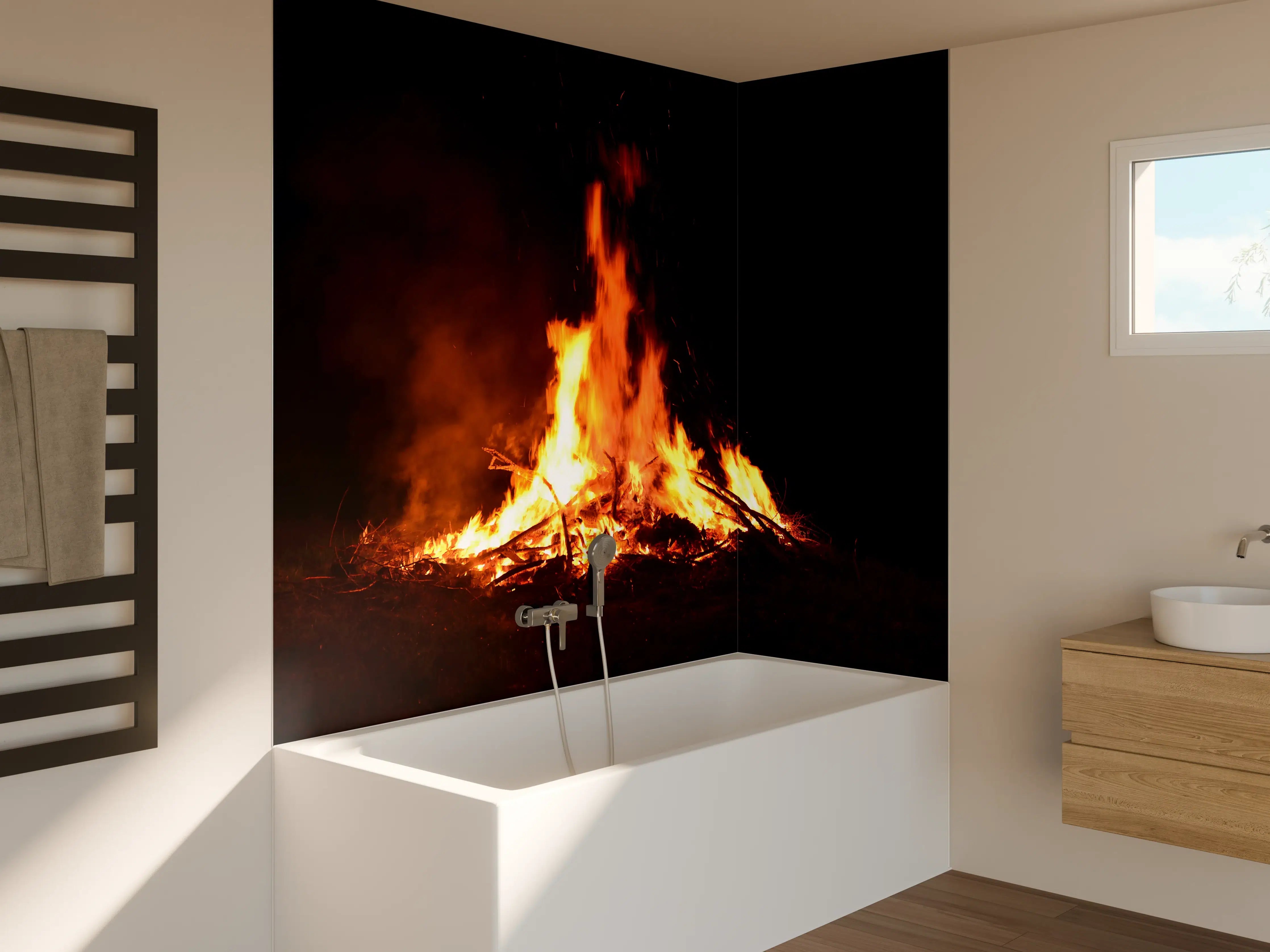 Badewannen-Rückwand - gewaltiges outdoor Lagerfeuer 