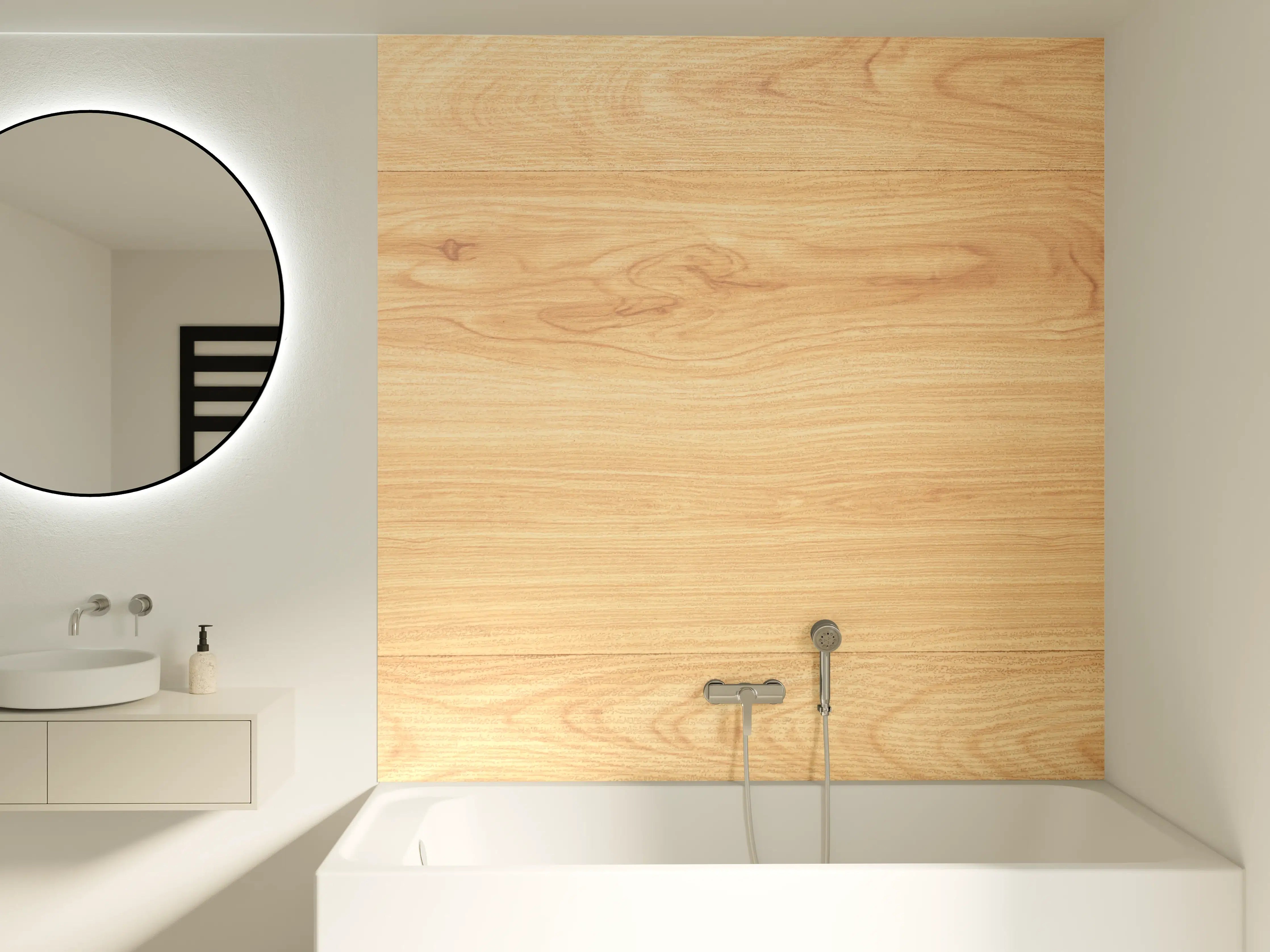 Badewannen-Rückwand - helle Holzmaserung