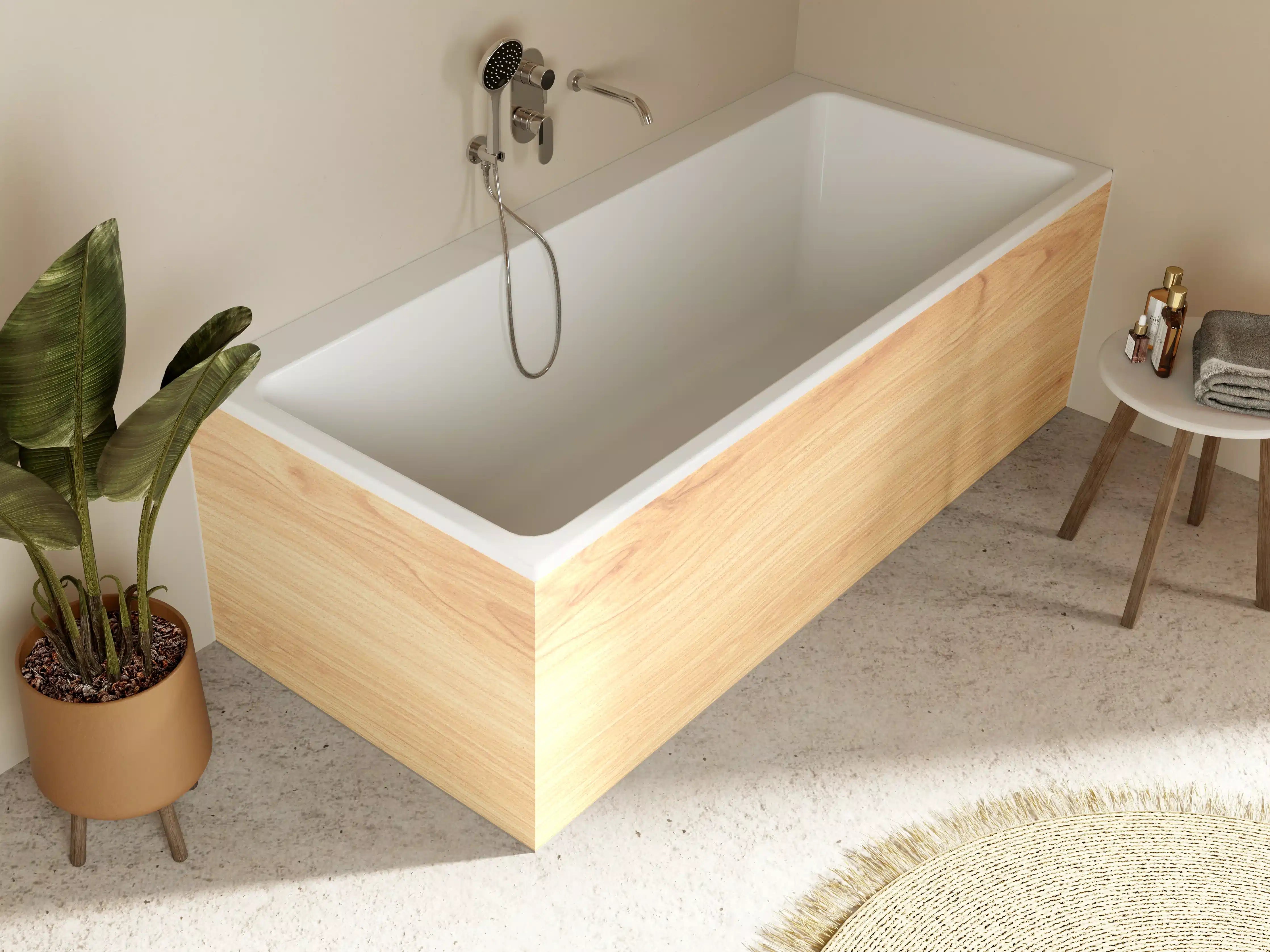 Badewannen-Rückwand - helle Holzmaserung