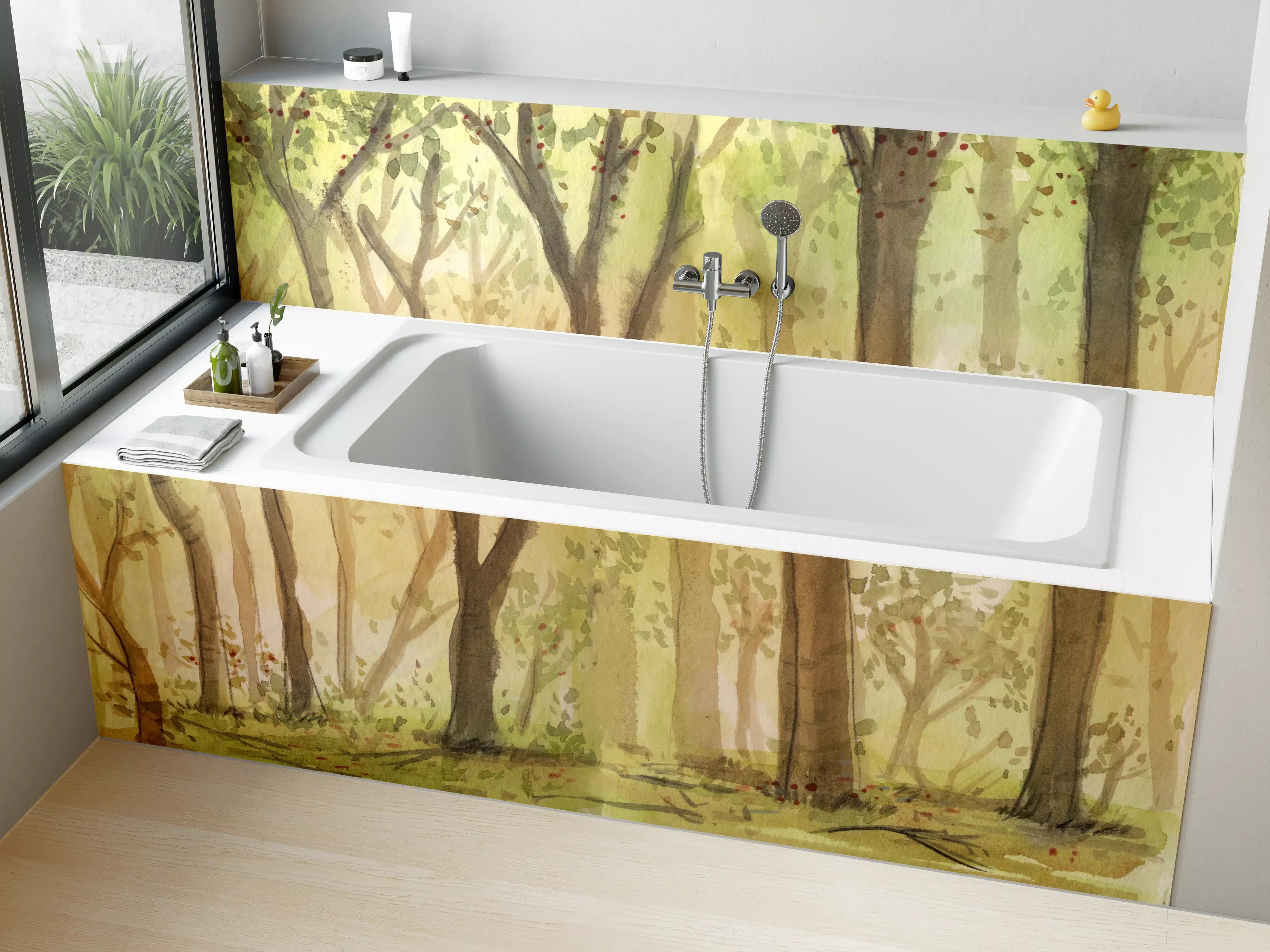 Badewannen-Rückwand - heller Aquarell Wald 