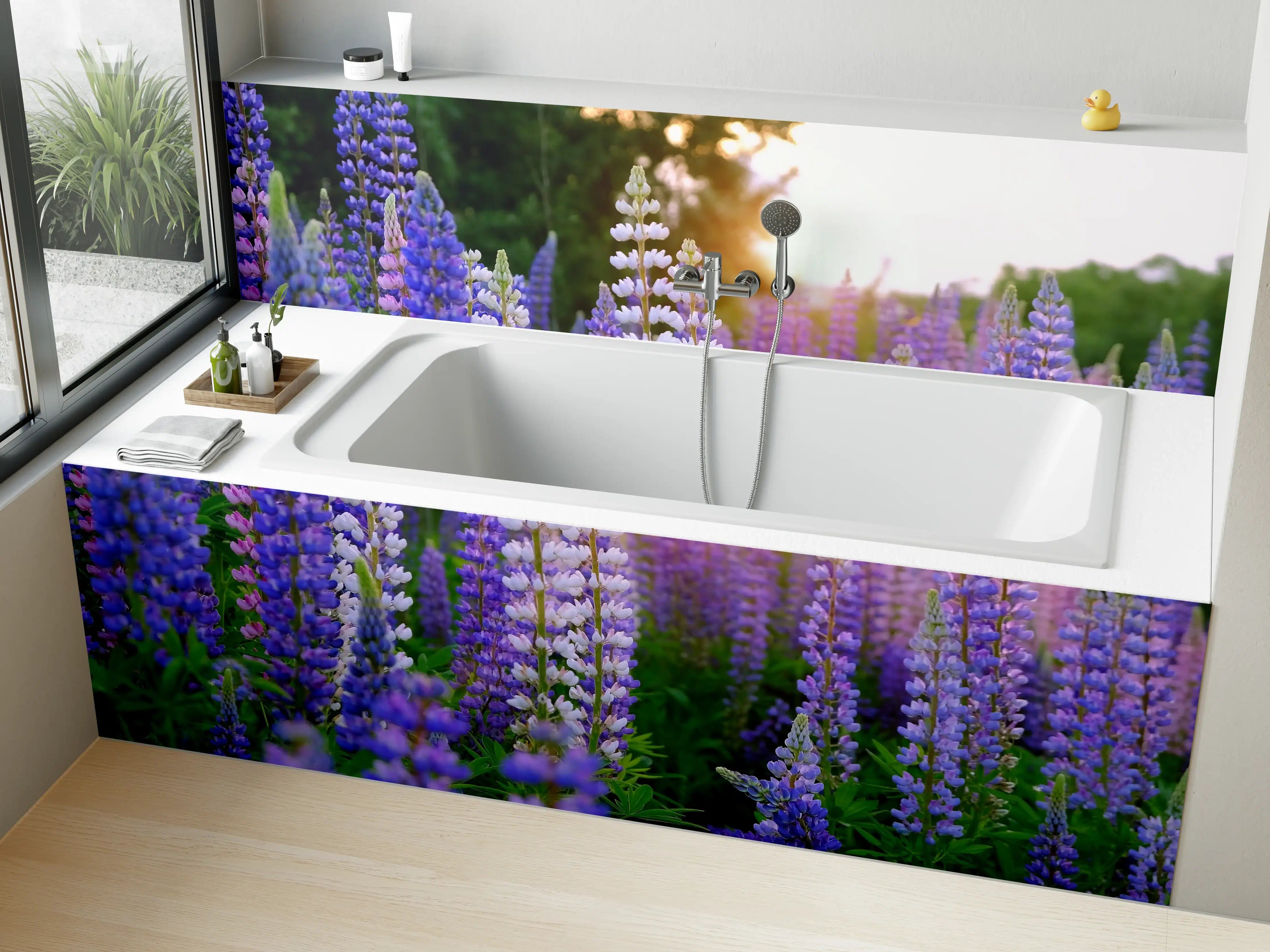 Badewannen-Rückwand - lila-rosa Lupine Blumen 